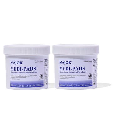 MAJOR Medi-Pads - Hemorrhoidal Hygienic Cleansing Witch Hazel Pads - Cooling Relief with Aloe - 100 Count Jar (2 Pack) MAJORAu supplements