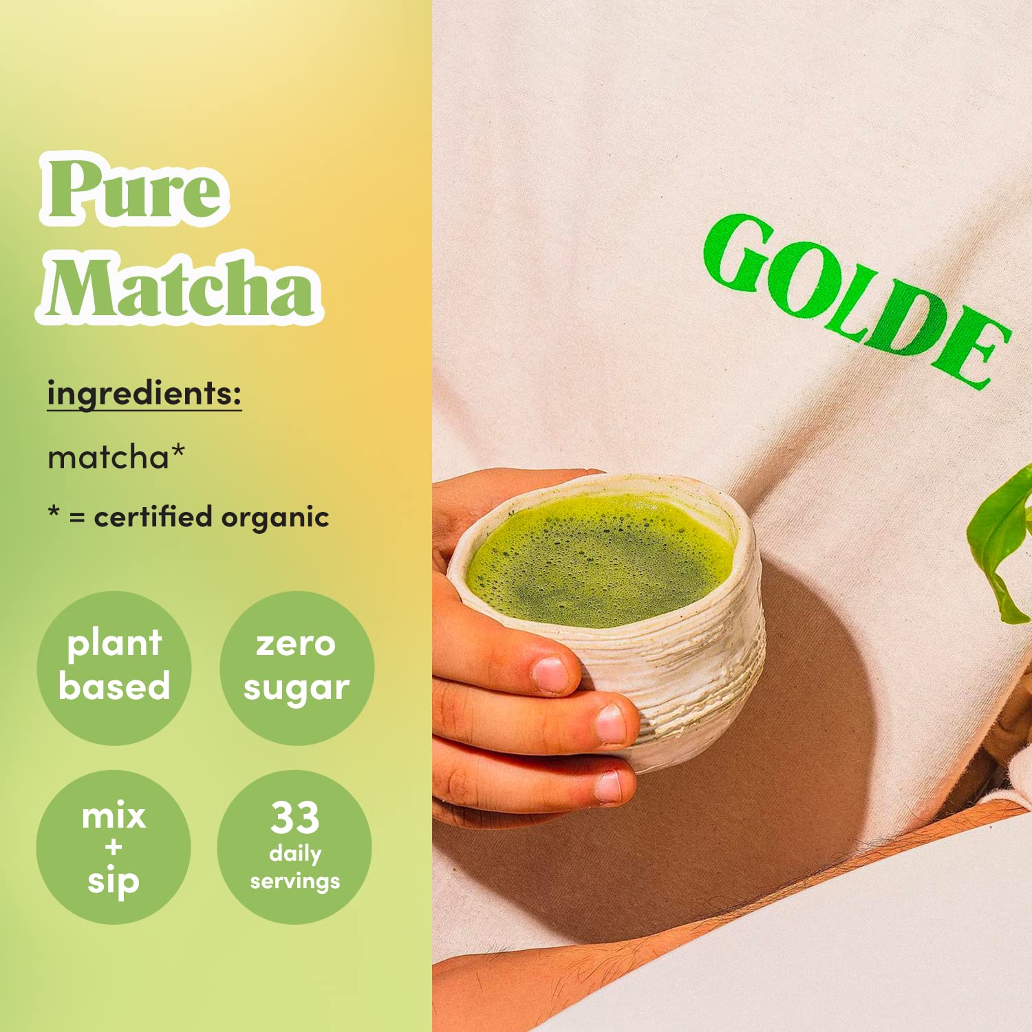 GOLDE - Pure Matcha - Ceremonial Grade Matcha Powder - Green Tea Superfood w/L-Theanine & Antioxidants - 60mg Caffeine - Jitter Free Energy - 100g Pouch GOLDEAu supplements