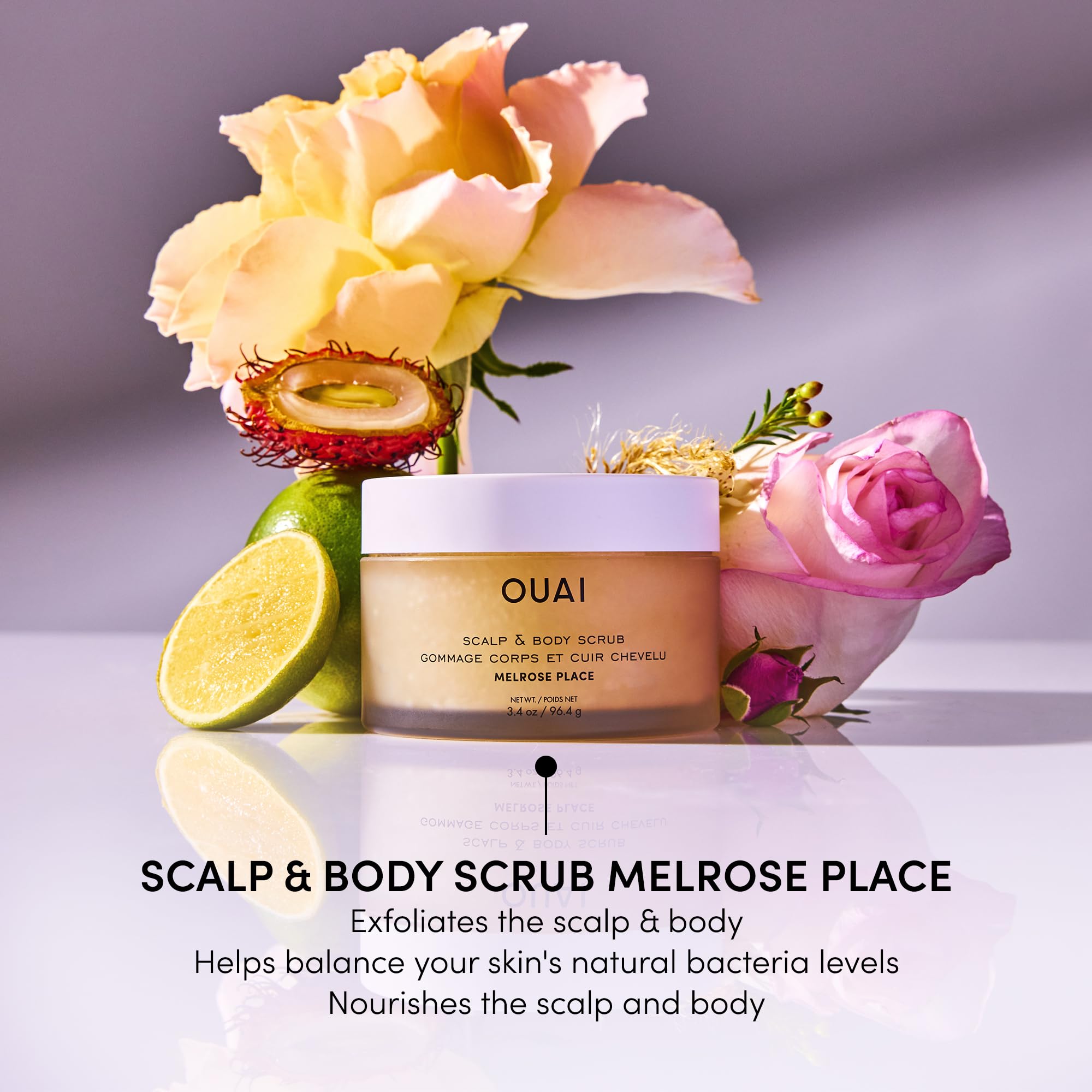 OUAI Scalp & Body Scrub Travel Size, Melrose Place - Exfoliating Body Scrub with Sugar & Coconut Oil Blend for Smooth, Moisturized Skin - Gentle for Removing Product Build Up (3.4 Oz) OUAIAu supplements