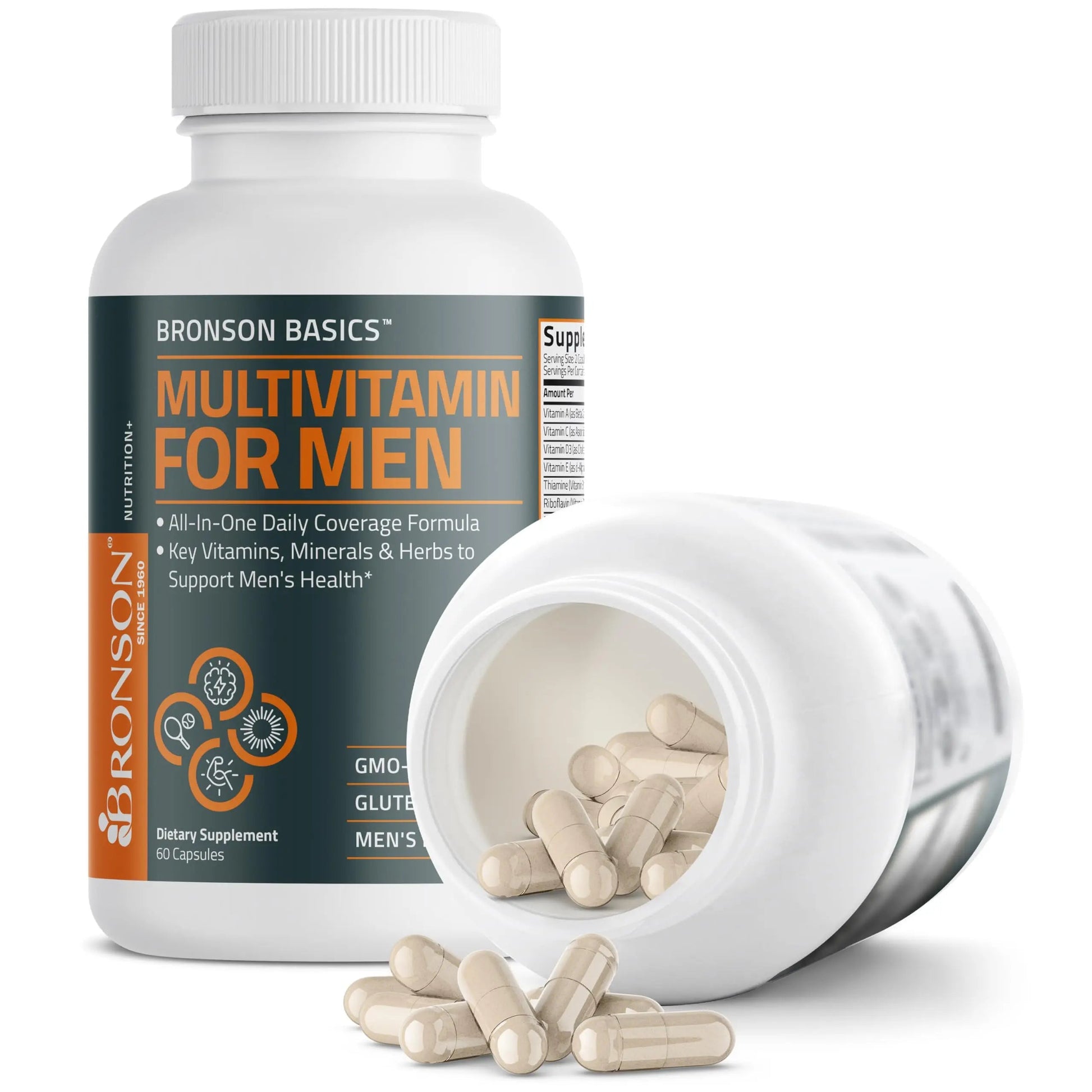Bronson Multivitamin for Men All-in-One Daily Coverage Formula Key Vitamins, Minerals & Herbs to Support Men's Health, 60 Capsules BronsonAu supplements