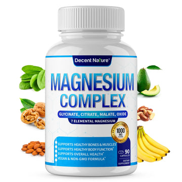 Magnesium Complex 7 Elemental Magnesium Supplement 1000mg – Magnesium Glycinate, Citrate, Malate, Taurate, Oxide, Aspartate, Orotate Non-GMO 90 Capsules DECENT NATUREAu supplements