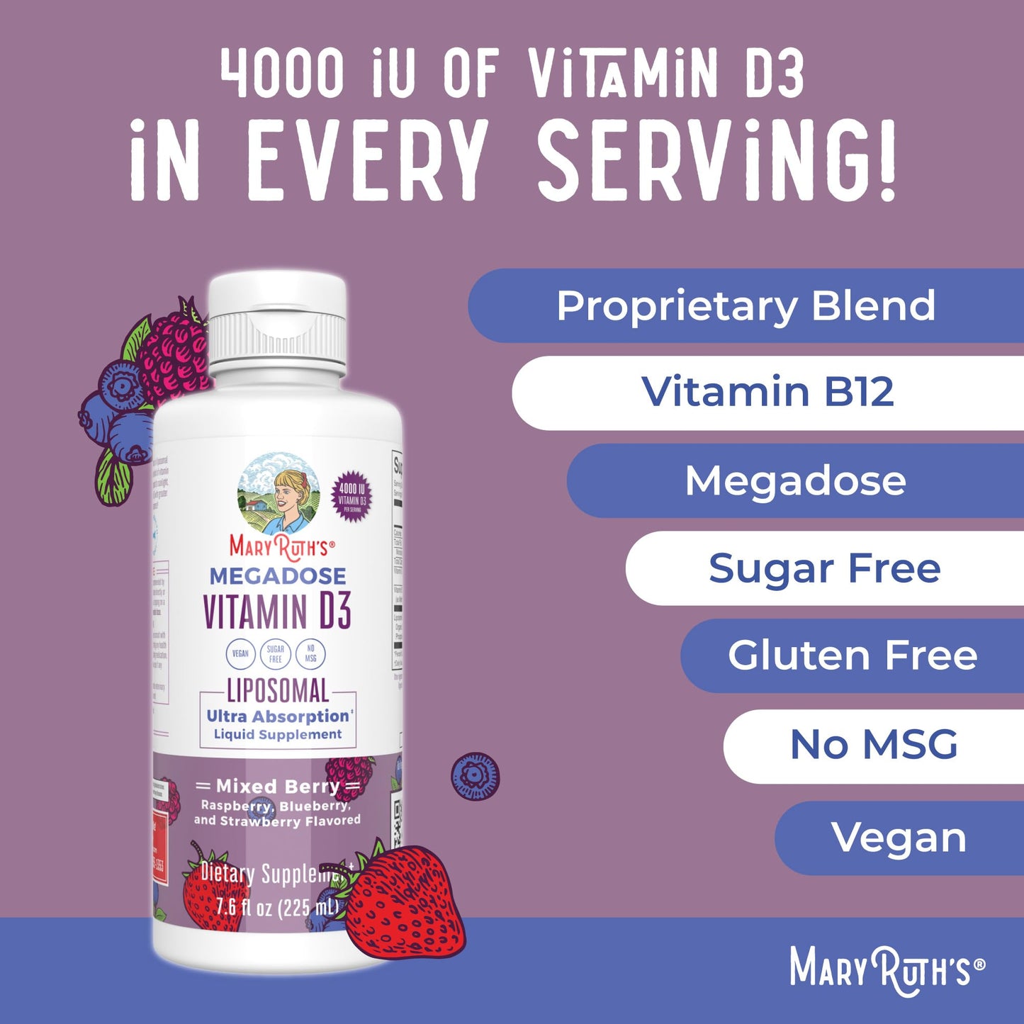 MaryRuth Organics Megadose Vitamin D3 Liposomal | Vitamin D 4000 IU | Ultra Absorption | Immune Support for Adults | Bone Health | VIT D3 | Vegan | Sugar Free | Gluten Free | Non-GMO | 45 Servings MARYRUTH'SUS supplements