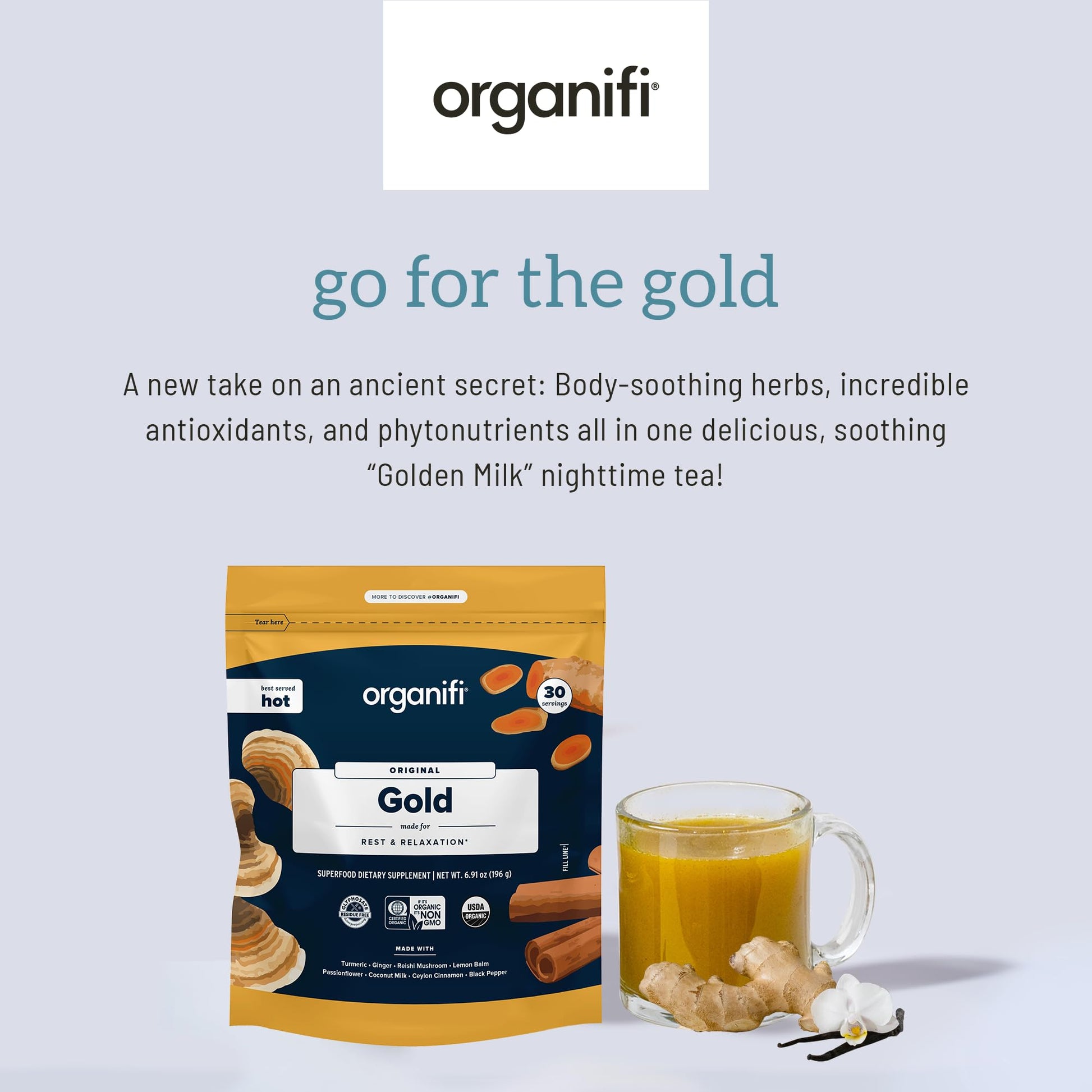 Organifi: Gold - Superfood Supplement Powder- 90 Servings (3 Pack) - Stress Support OrganifiUS supplements