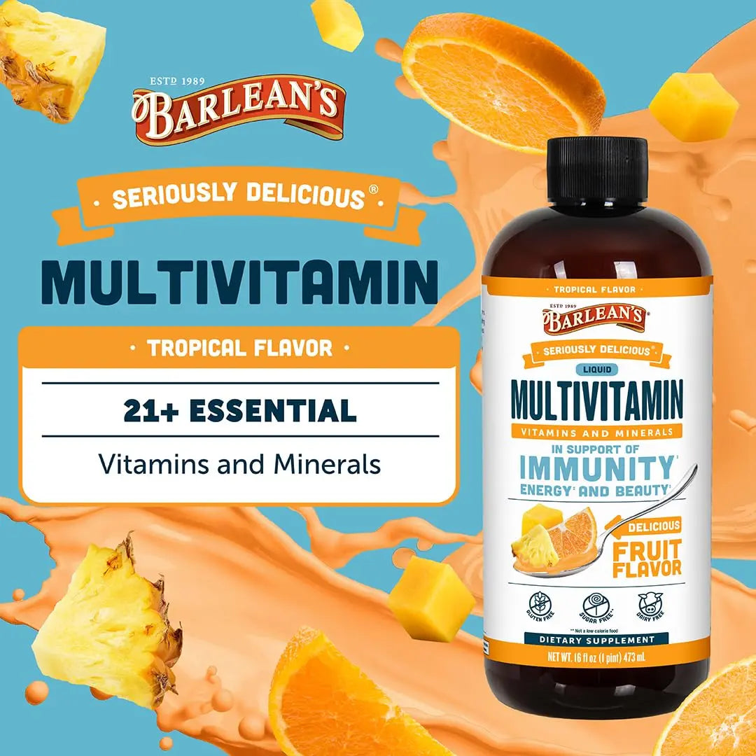 Barlean's Liquid Multivitamin for Women, Men & Kids, 21 Essential Vitamins & Minerals, Includes Biotin, B-Complex Barlean'sAu supplements
