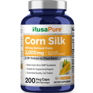 NusaPure Corn Silk Extract 3,000 mg per Caps - 200 Veggie Caps (100% Vegetarian, Non-GMO, Extract 20:1, Vegan) NusaPureAu supplements