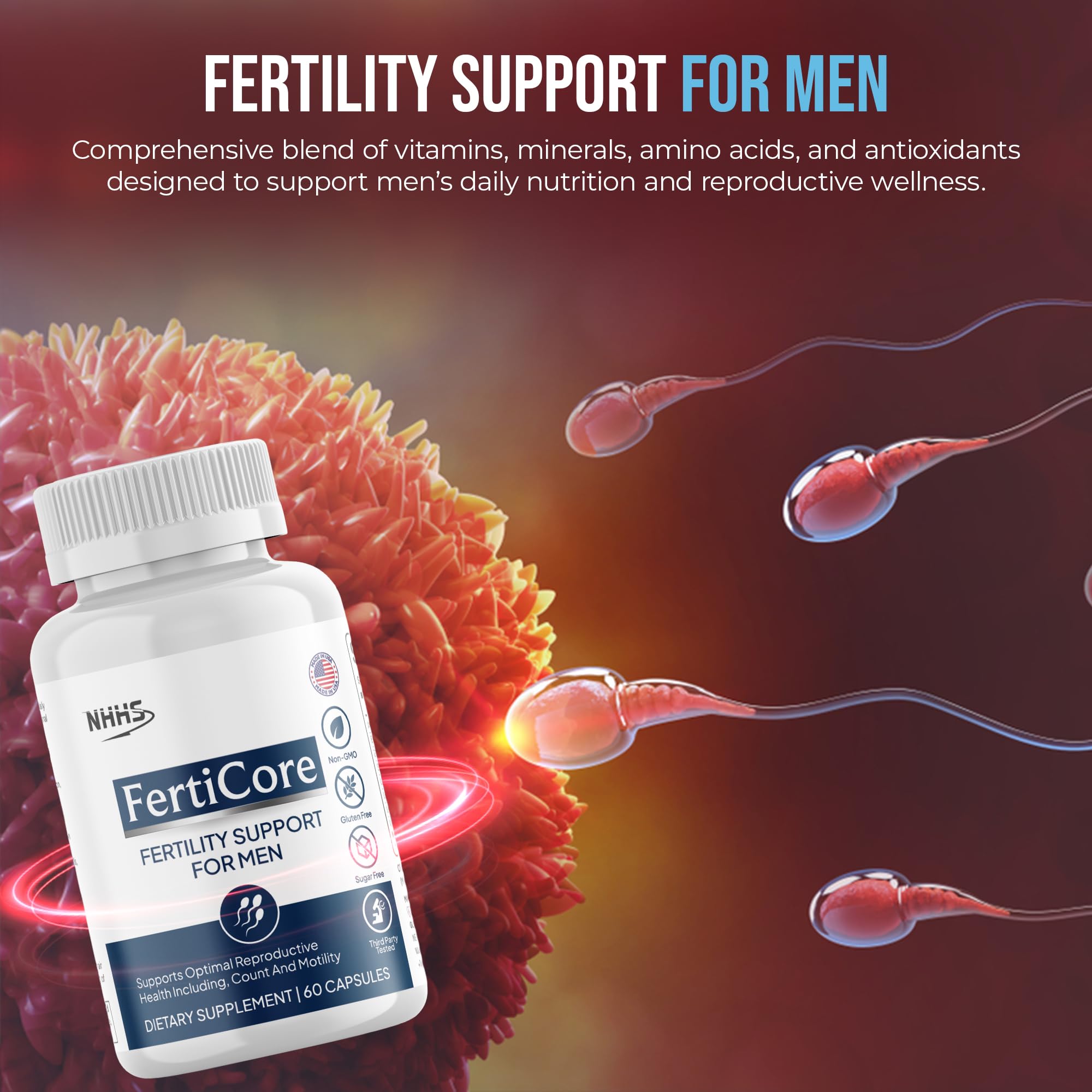 NHHS FertiCore – Men’s Fertility & Reproductive Wellness Supplement – Supports Sperm Health, Motility & Vitality – with Vitamins, Minerals, Amino Acids & Antioxidants – Made in USA, 60 Capsules NHHSAu supplements