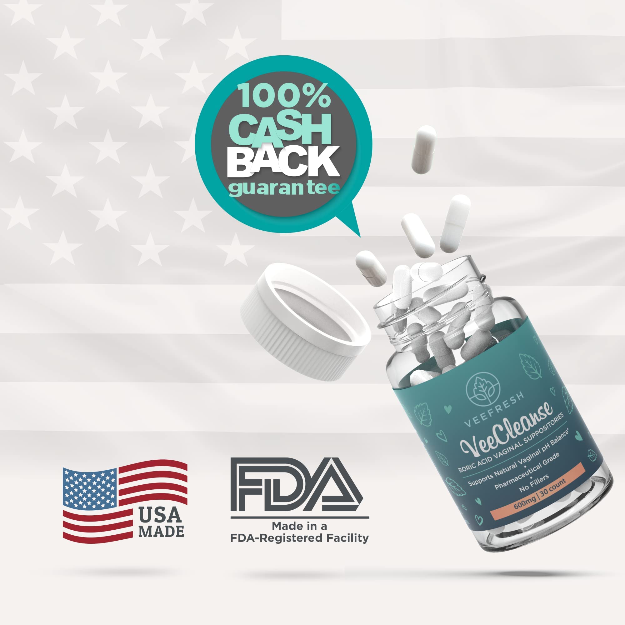 VeeFresh - VeeCleanse Boric Acid Vaginal Suppositories - Vaginal pH Balance Suppositories VeeFreshAu supplements
