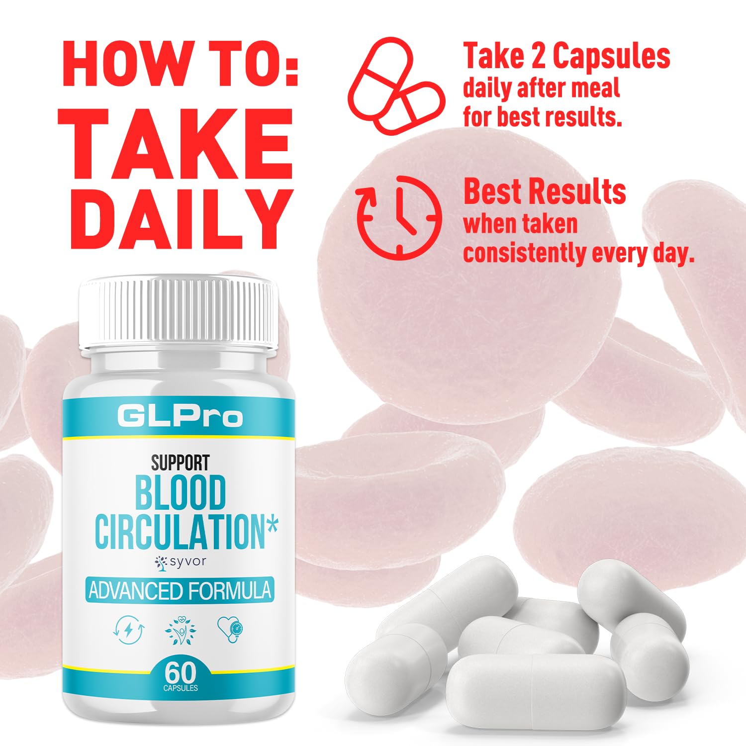 GLPro Blood Capsules, Official GLPro Blood Health Support Pills with All Natural Ingredients, Advanced Formula Supplement with Maximum Strength Premium Vitamins for Women and Men (60 Capsules) SyvorAu supplements