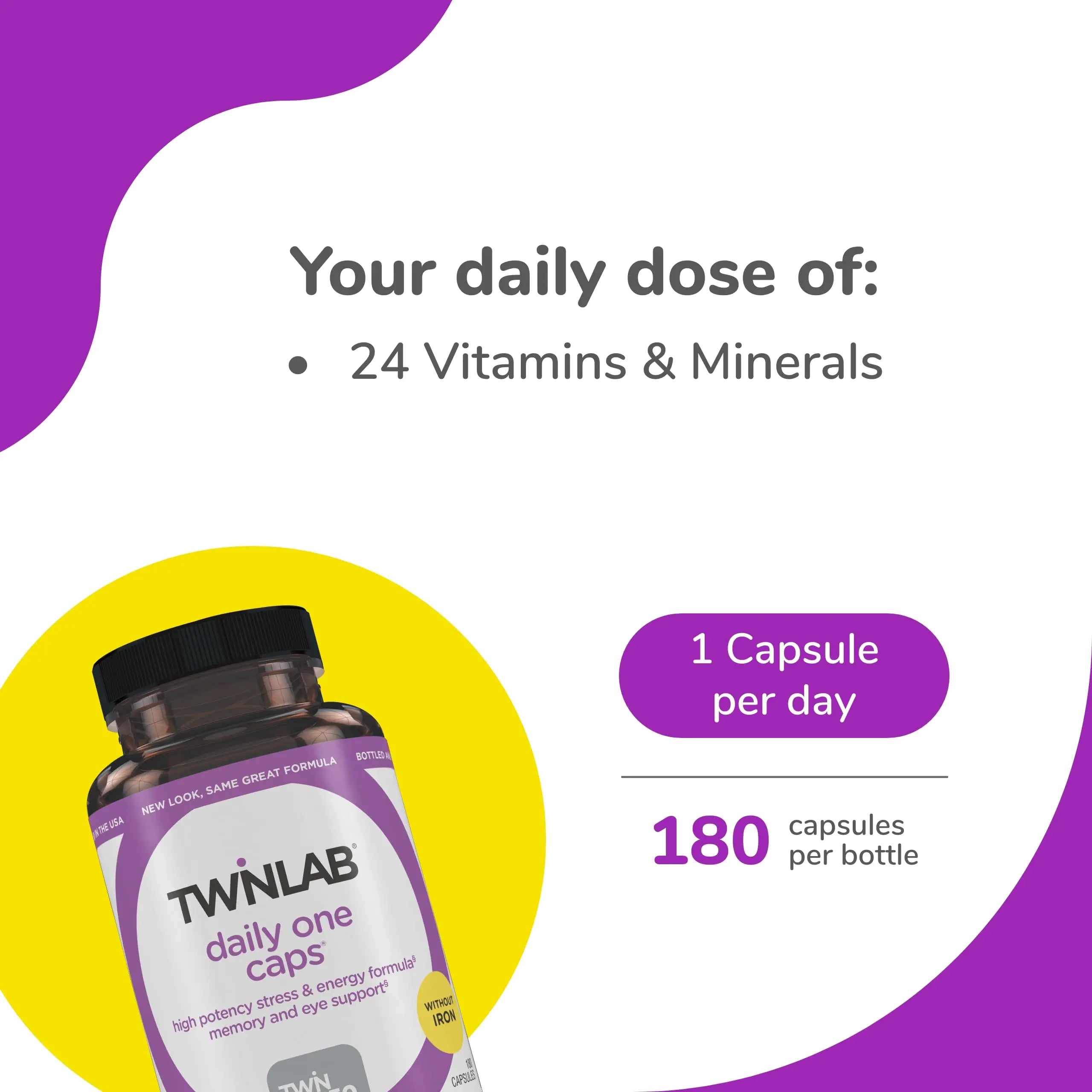 Twinlab Daily One Caps Without Iron - Nutritional Supplement with Zinc, B Vitamins, Magnesium, and More - 180 Capsules TwinlabAu supplements