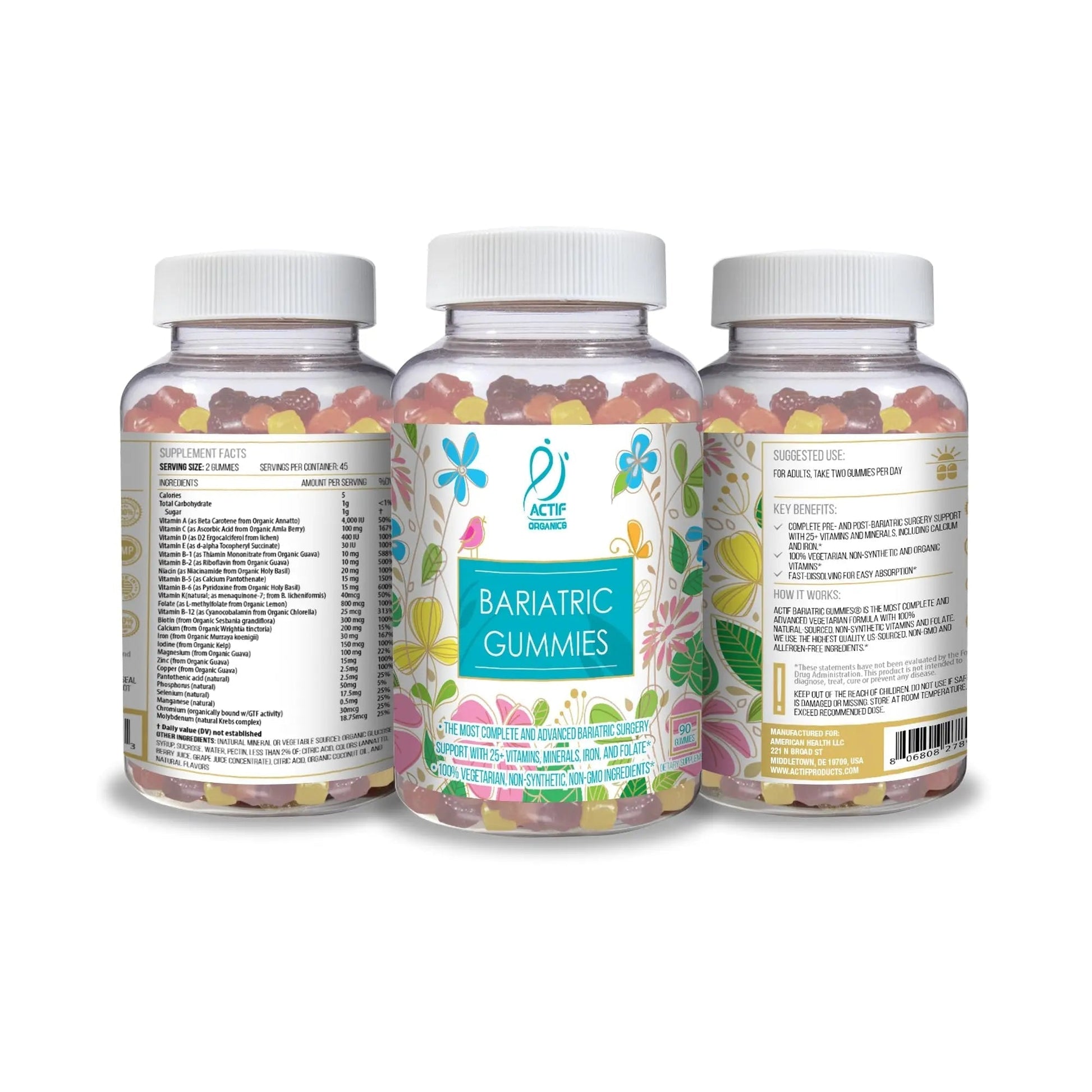 ACTIF Organic Bariatric Gummies with 25+ Organic Vitamins and Minerals for Bariatric Surgery, Advanced Formula ACTIFAu supplements