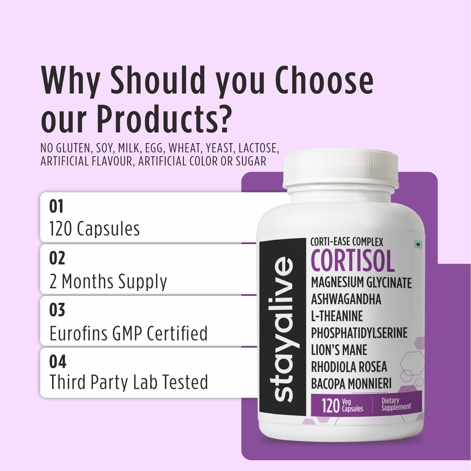 STAY ALIVE Cortisol Manager Supplement 15-in-1 Complex w/L-Theanine, Ashwagandha, Magnesium Glycinate, Phosphatidylserine and More, 120 Veg Capsules, Non-GMO & Gluten-Free Formula for Women and Men STAY ALIVEAu supplements