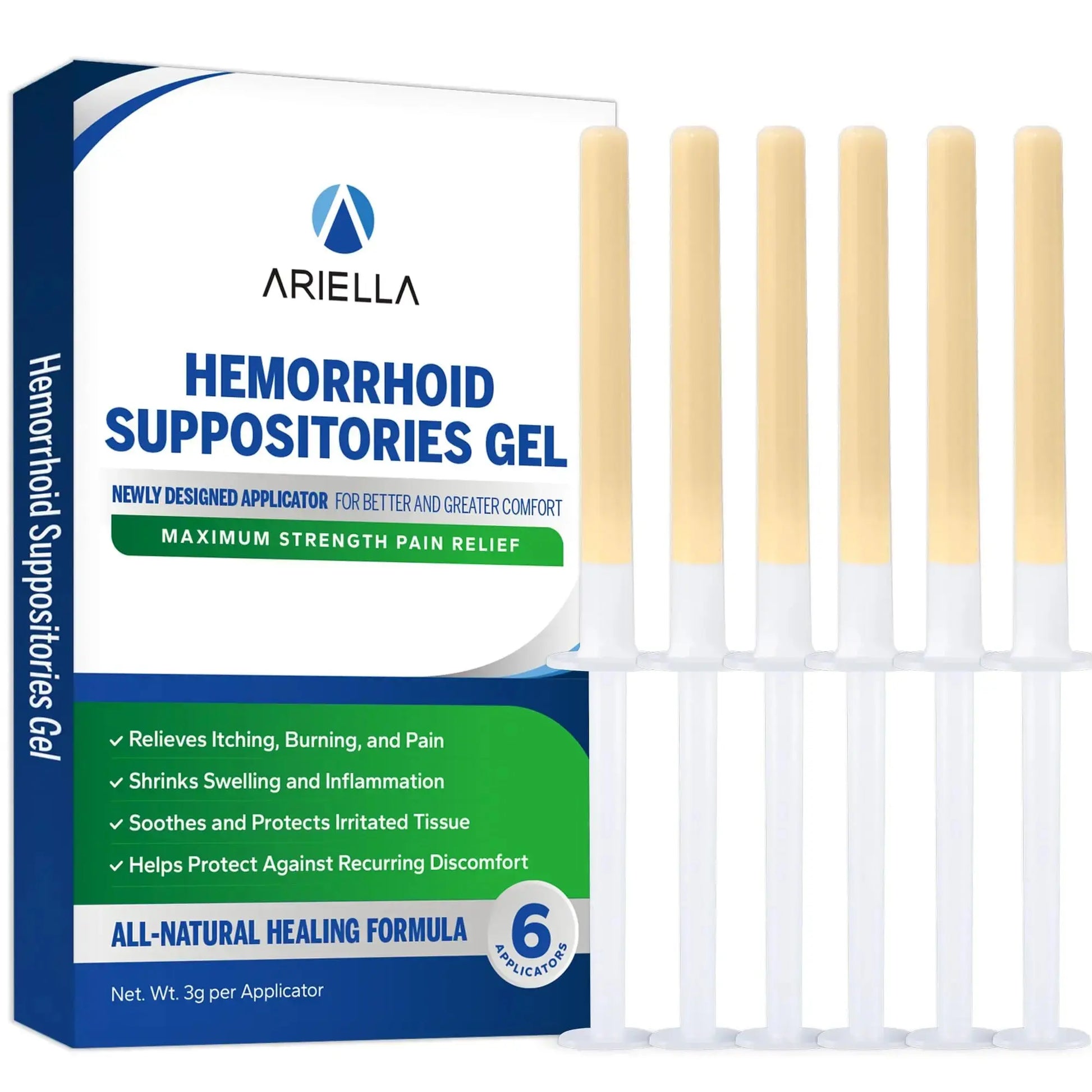 Ariella Hemorrhoid Treatment Suppository Gel: Natural & Herbal - Relieve Itching Burning Discomfort - Internal Relief - New Rounded Applicator - Nighttime Use (Pack of 6) AriellaAu supplements