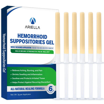 Ariella Hemorrhoid Treatment Suppository Gel: Natural & Herbal - Relieve Itching Burning Discomfort - Internal Relief - New Rounded Applicator - Nighttime Use (Pack of 6) AriellaAu supplements