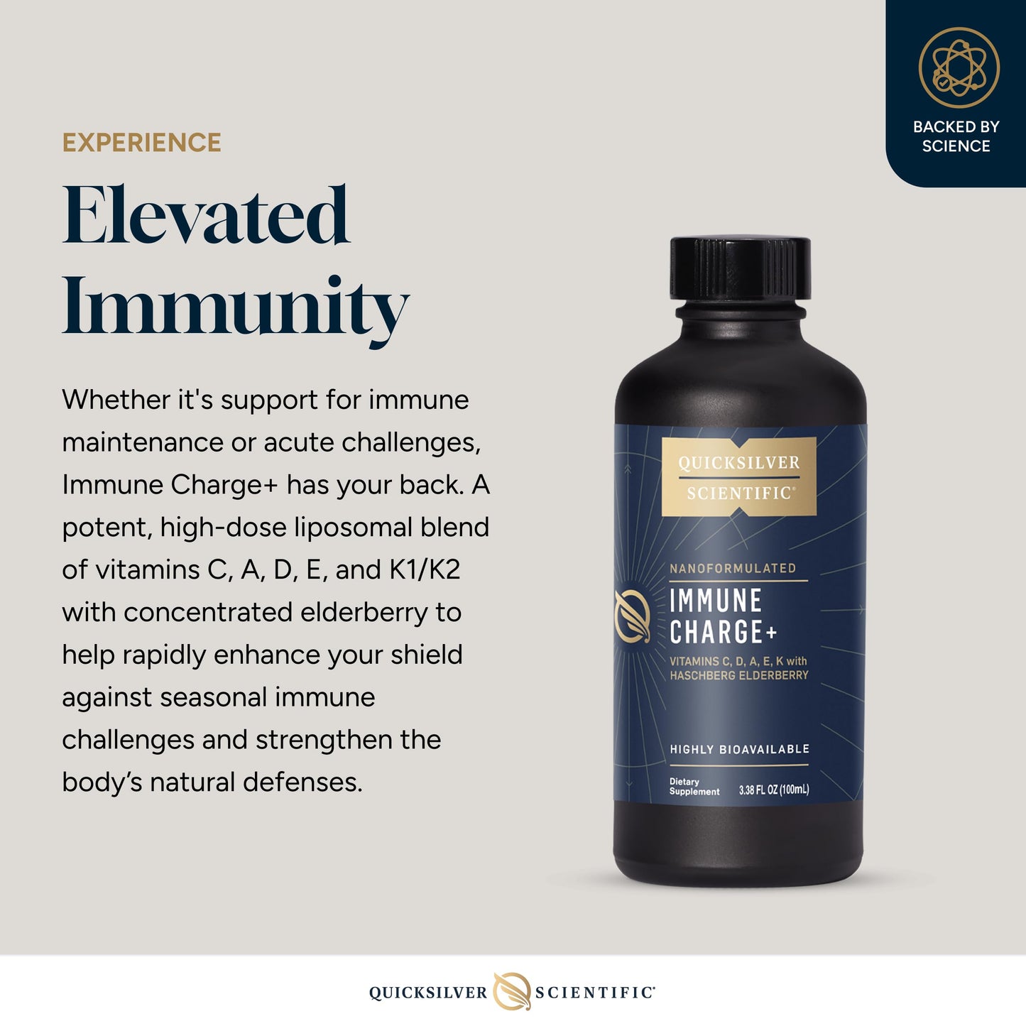 Quicksilver Scientific Immune Charge+ - Elderberry with 10,000 IU Vitamin D3, 25,000 Vitamin A, C, E, K1 & K2 for Immune Health & Lung Support (100ml) Quicksilver ScientificUS supplements