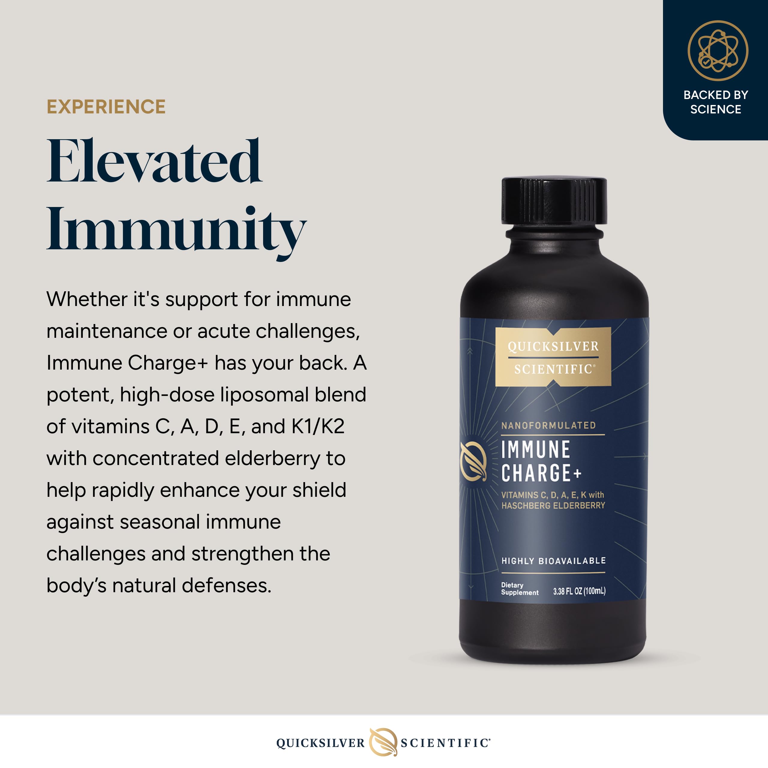 Quicksilver Scientific Immune Charge+ - Elderberry with 10,000 IU Vitamin D3, 25,000 Vitamin A, C, E, K1 & K2 for Immune Health & Lung Support (100ml) Quicksilver ScientificUS supplements