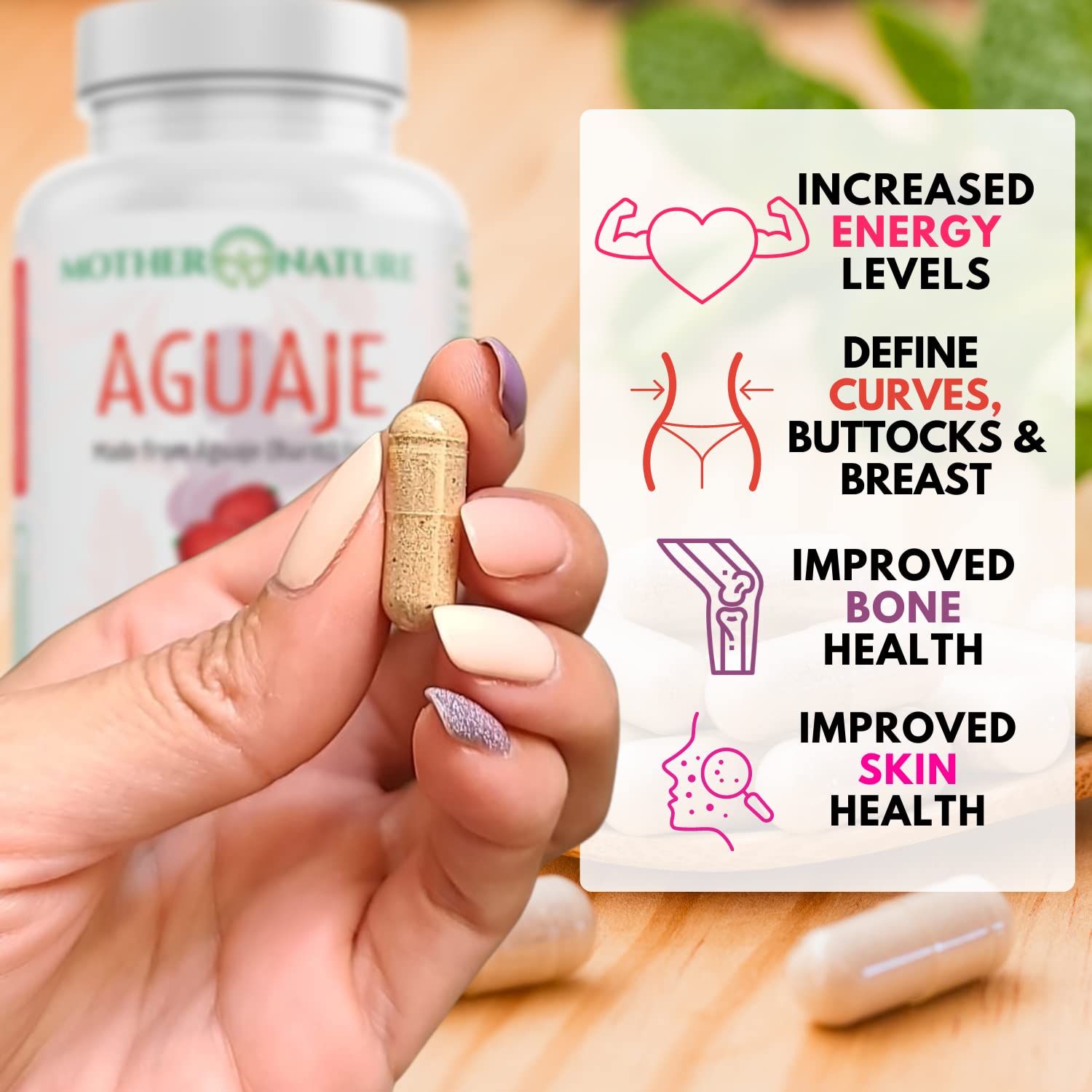 Mother Nature Aguaje Curves Capsules for Women, 1000mg (120ct), Natural & Sustainably Sourced Aguaje Fruit from Peru for Female Health, Hormone Balance, Curve Enhancer, Vegan, Non-GMO & Gluten-Free Mother Nature Organics Superfoods for Organic LivingAu supplements