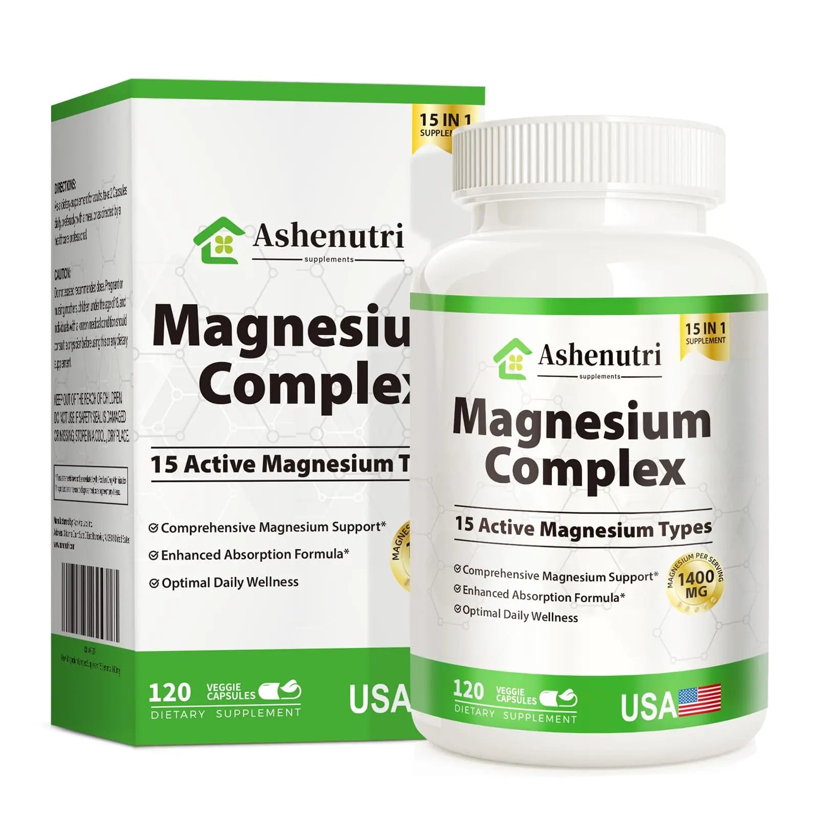 Magnesium Complex with 15 Types Magnesium Glycinate Citrate Malate Taurate Oxide Carbonate Chloride Orotate Magnesio Muscle, Heart, Relaxation & Nerves 120 Vegan Capsules, 60-Day Supply AshenutriAu supplements