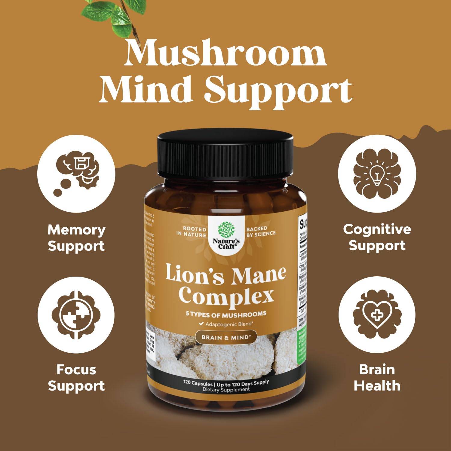 Advanced Lion's Mane Mushroom Supplement - Lions Mane Supplement Capsules with Reishi Chaga Maitake & Shiitake for Brain Health Memory Support & Focus - Nootropic for Mental Clarity - 120 Count Natures CraftAu supplements