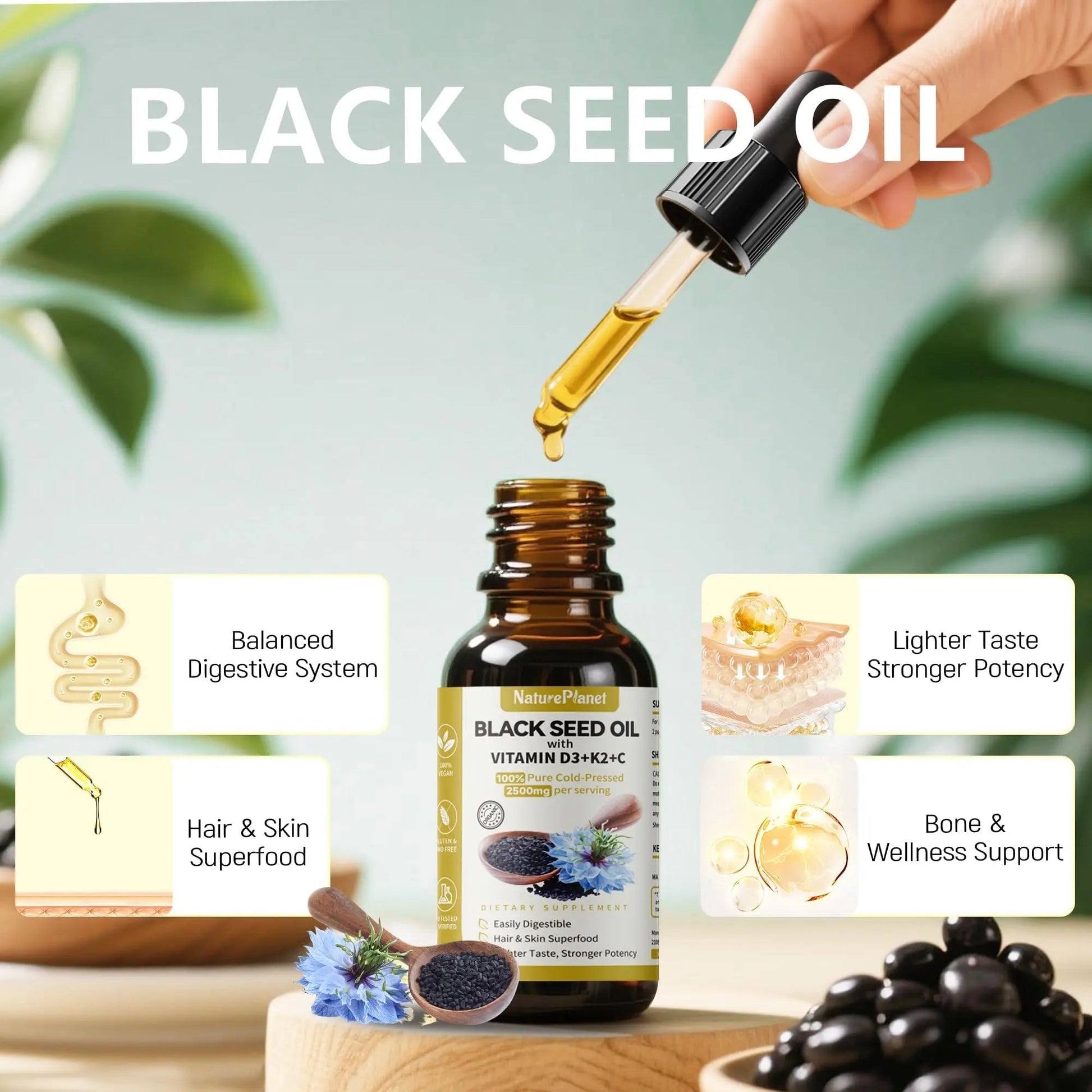 NaturePlanet Organic Soursop Bitters and Black Seed Oil Drops Bundles with Vitamins D3, K2, B6, C | NaturePlanetAu supplements