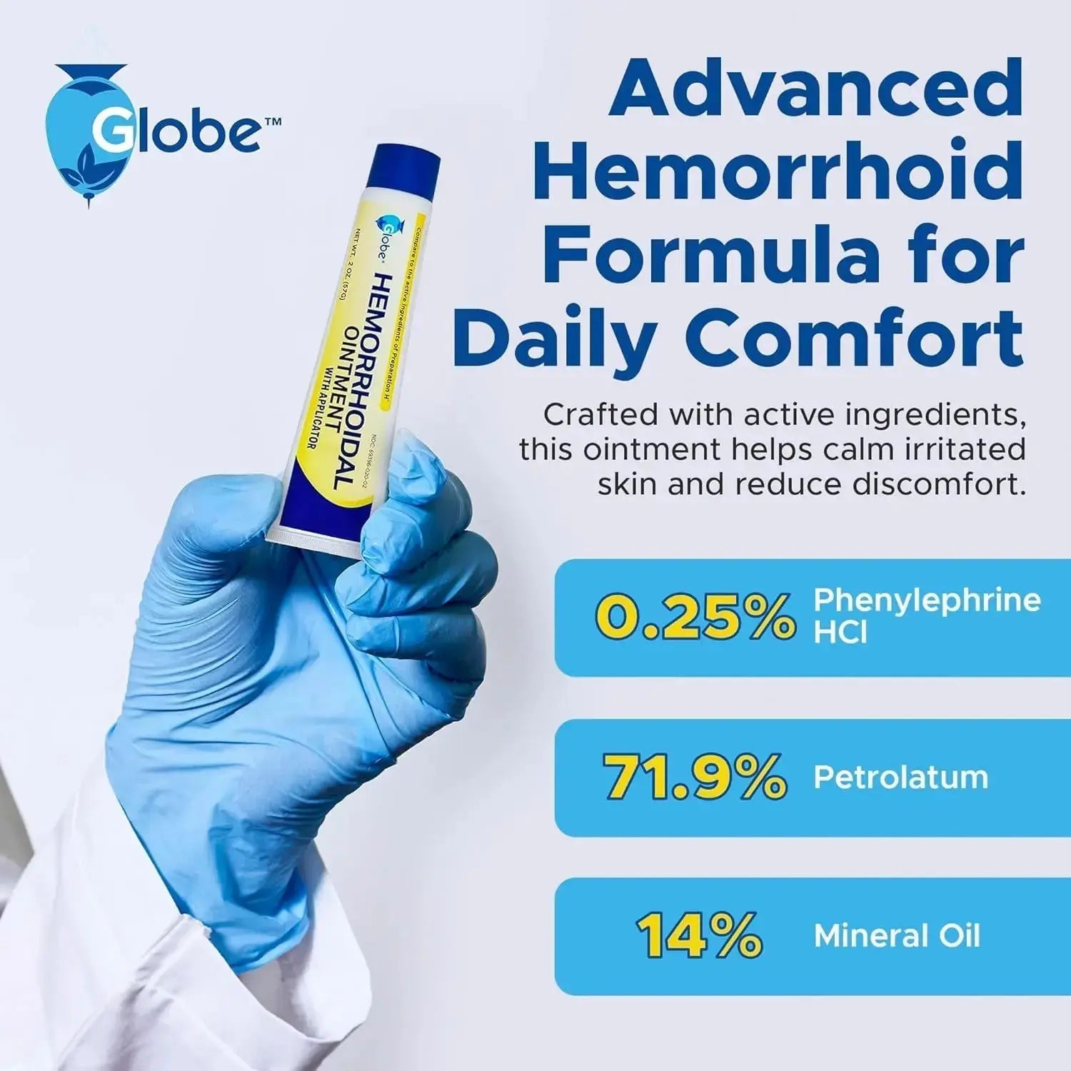 Globe Hemorrhoidal Ointment, Phenylephrine HCl, Petrolatum, Mineral Oil, Relief from Burning, Itching and Discomfort of Hemorrhoids, 2 Ounces (4 Pack) GlobeAu supplements