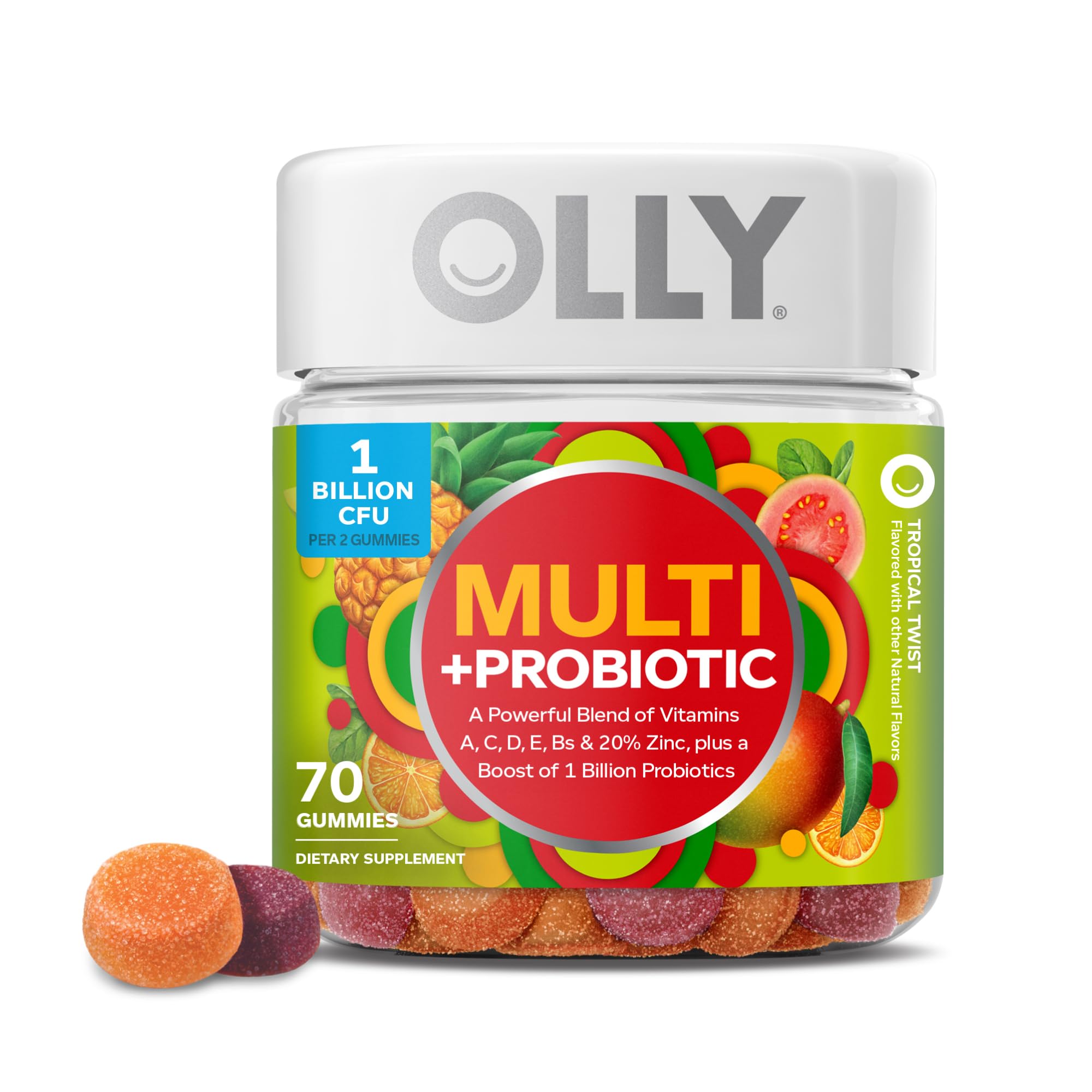 OLLY Multi + Probiotic Adult Multivitamin Gummy, 1 Billion CFUs, Digestive and Immune Support Chewable Supplement, Tropical Twist, 35 Day Supply - 70 Count OLLYAu supplements