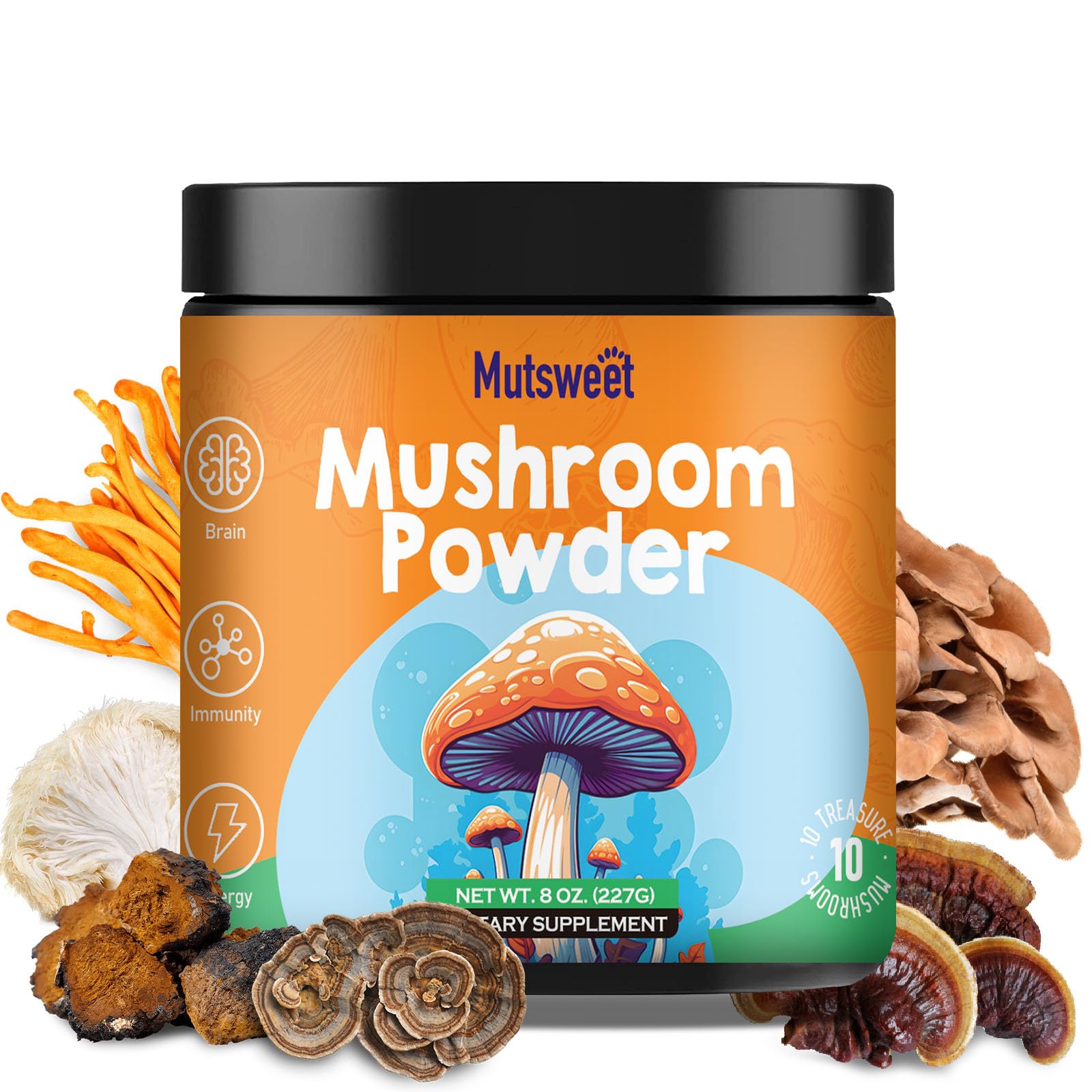 Mushroom Powder Blend (75 Servings), Ten Mushroom Supplement with Lions Mane MutsweetUS supplements