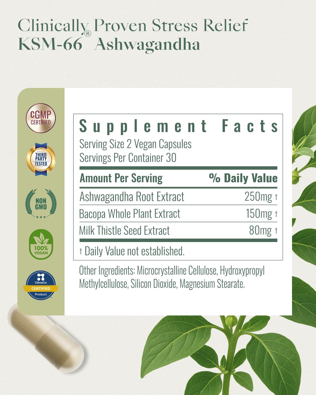 Upbe Ashwagandha Supplements for Women & Men - KSM-66® with Bacopa & Milk Thistle, 60 Vegan Capsules - Stress Relief, Mood, Cortisol Support, Extra Strength Ashwagandha Capsules UpbeAu supplements