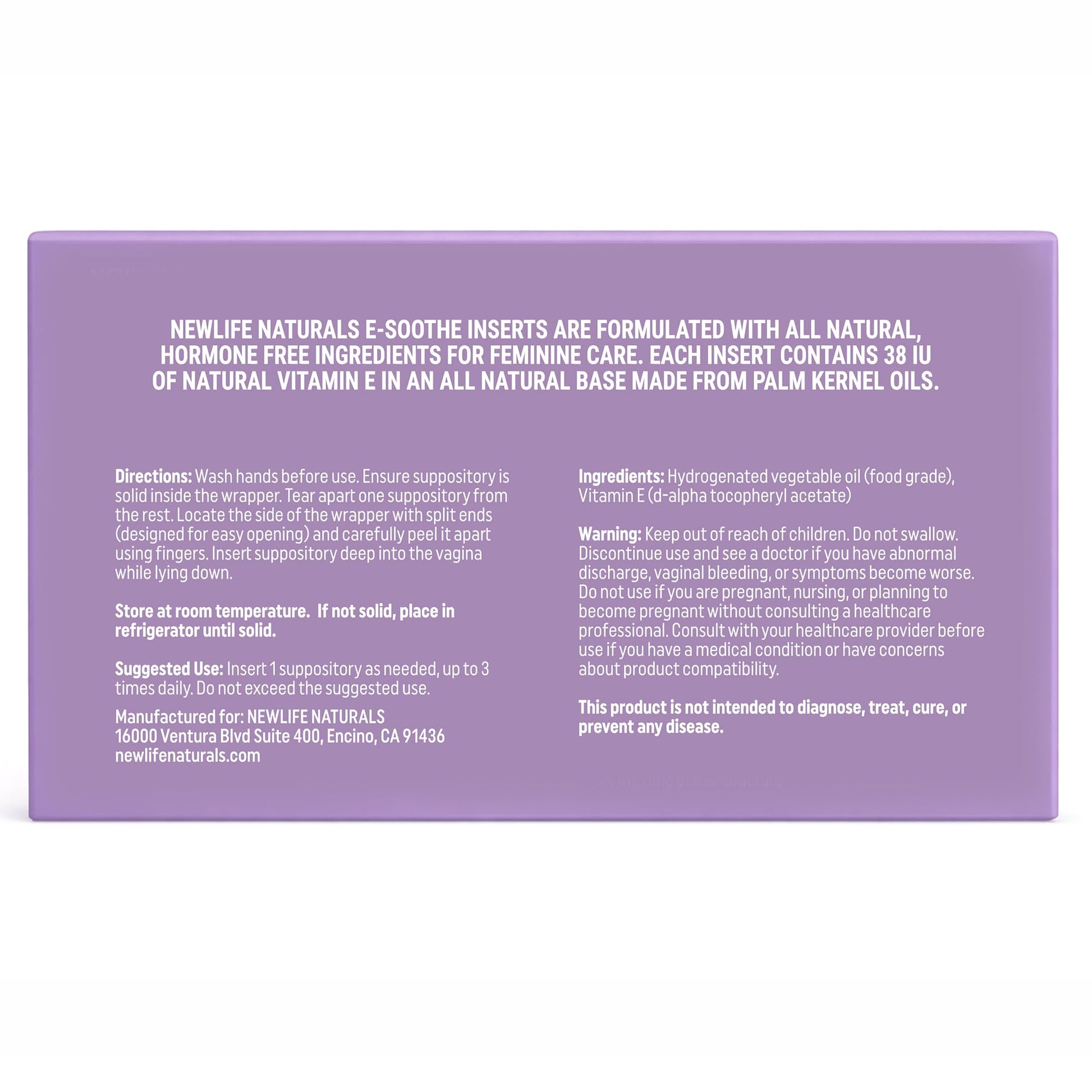 NewLife Naturals Vitamin E Vaginal Suppositories 38IU ESoothe - Moisture & Hydration Support - All Natural Estrogen Free Feminine Care - 24 Inserts NewLife NaturalsAu supplements
