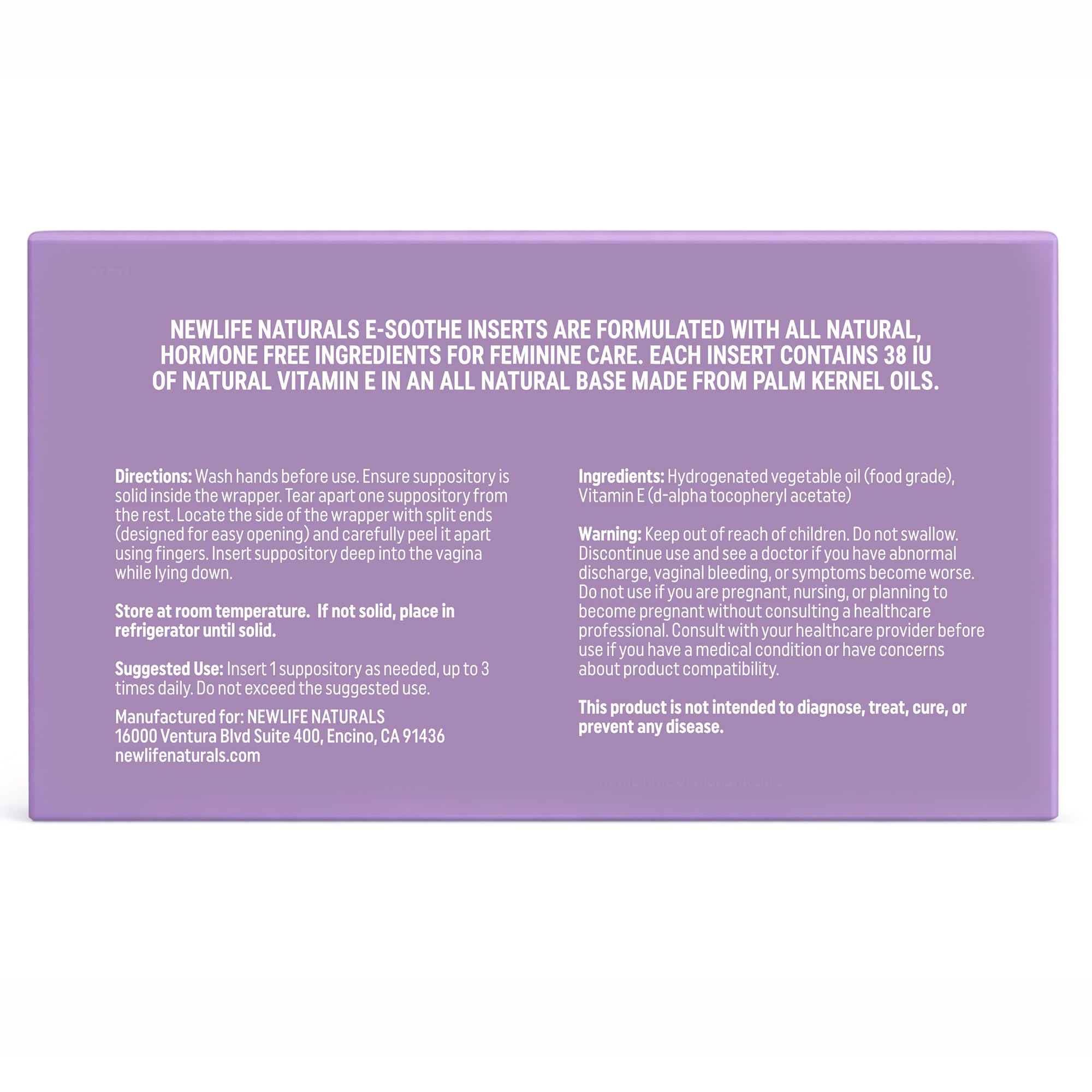 NewLife Naturals Vitamin E Vaginal Suppositories 38IU ESoothe - Moisture & Hydration Support - All Natural Estrogen Free Feminine Care - 24 Inserts NewLife NaturalsAu supplements
