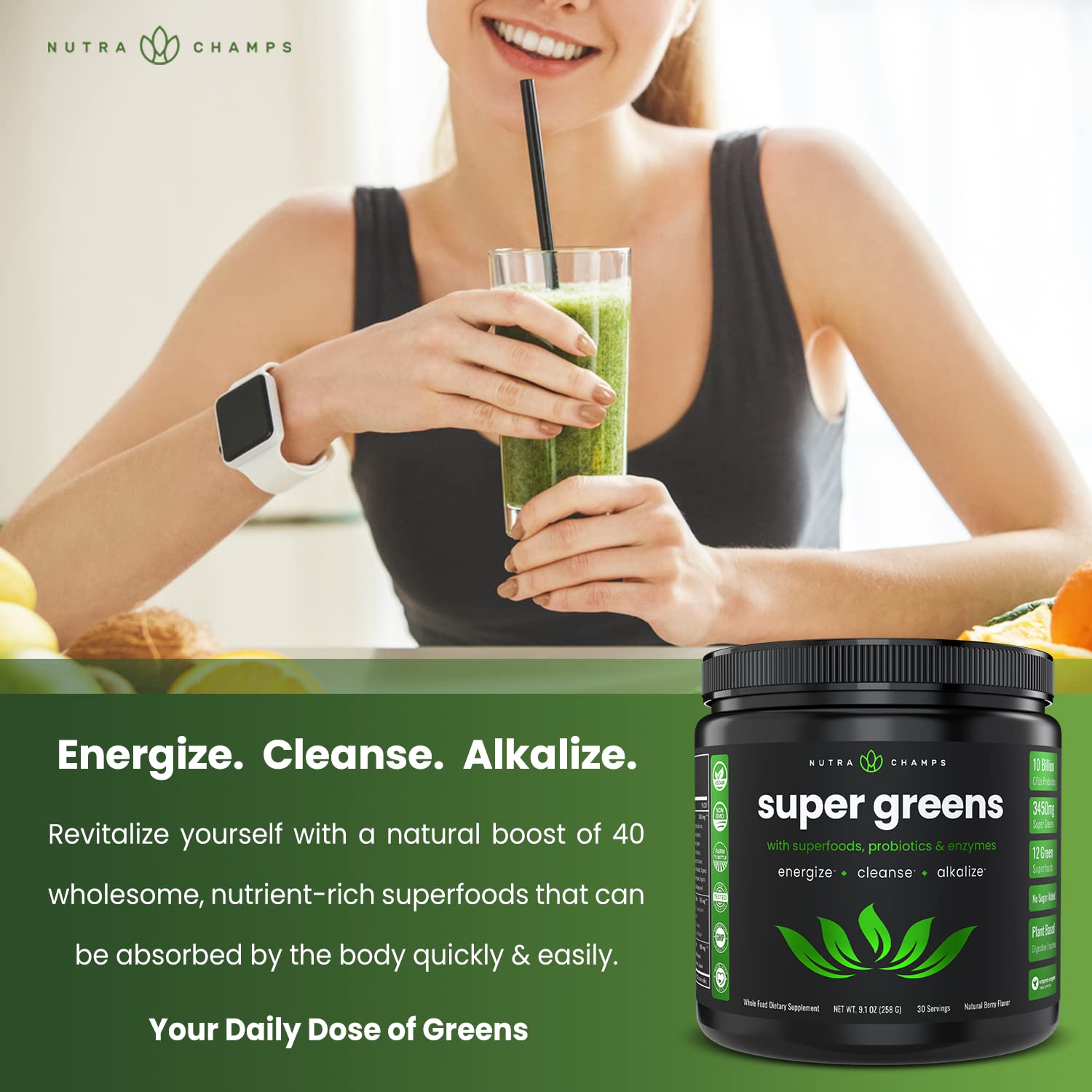 NutraChamps Super Greens Powder Premium Superfood | 20+ Organic NutraChampsAu supplements