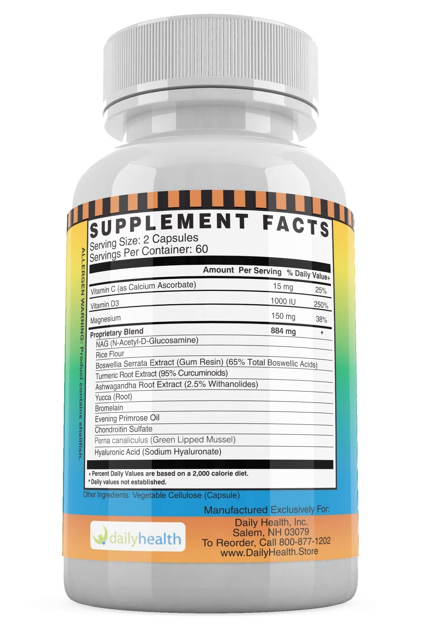 Daily Health, Flexprotex D 884mg Joint Muscle Support 120 Capsules Natural Herbal Turmeric Chondroitin Glucosamine Yucca Boswellia Hyaluronic Acid Ashwagandha D3 Magnesium (1 Month Supply) Daily HealthAu supplements