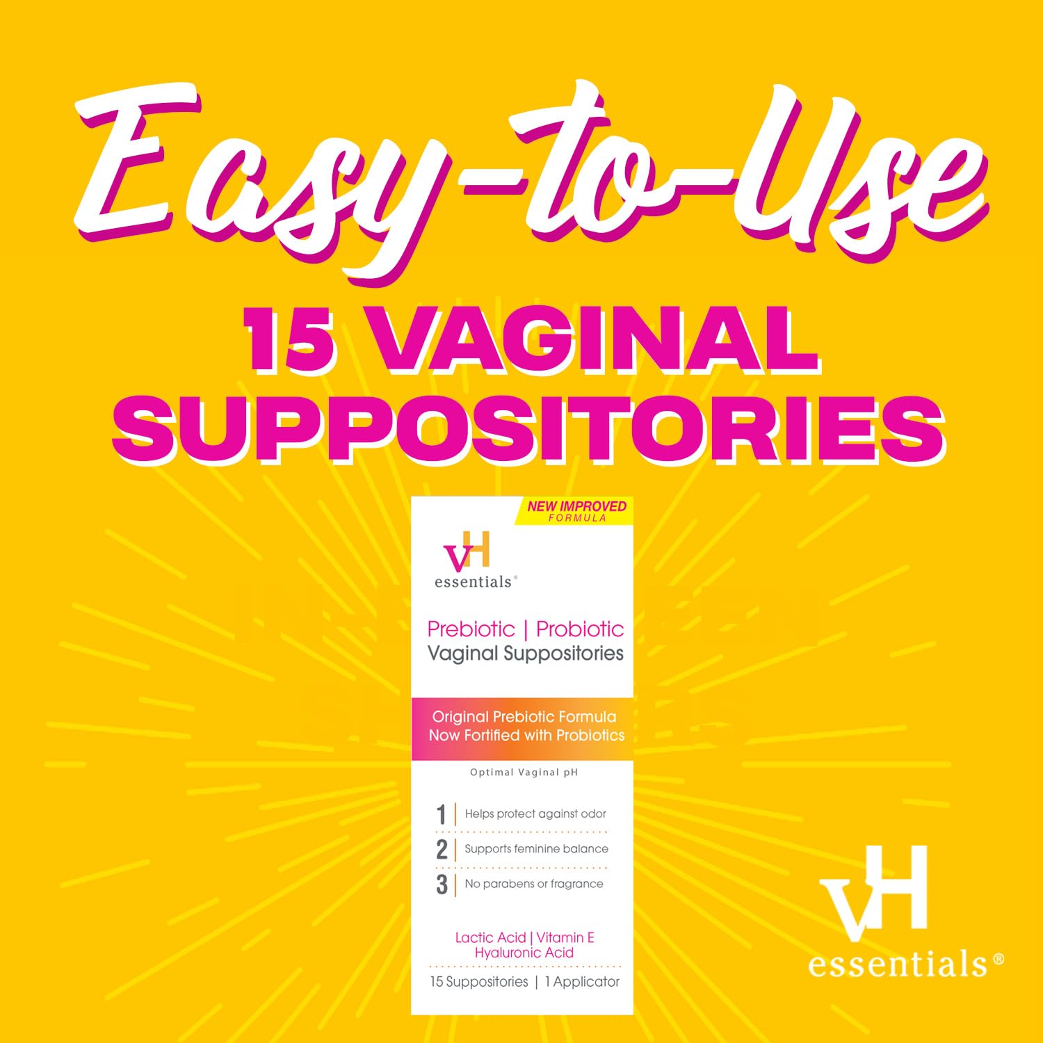 vH essentials Prebiotic PH Balanced Vaginal SuppositoriesBox, Original Version, 15 Count vH essentialsAu supplements