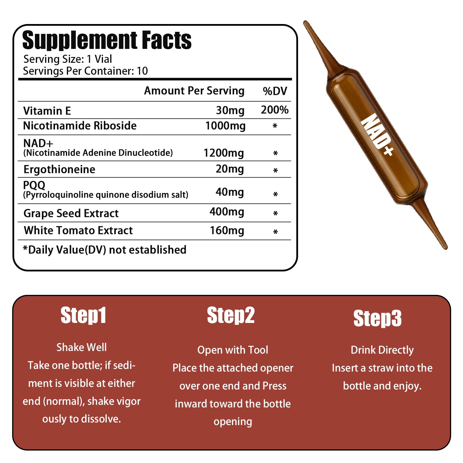 NAD+Advanced Cellular Renewal - 1200mg NAD+Liquid Supplements for Energy & Focus - 10 Vials (1) LexenicAu supplements