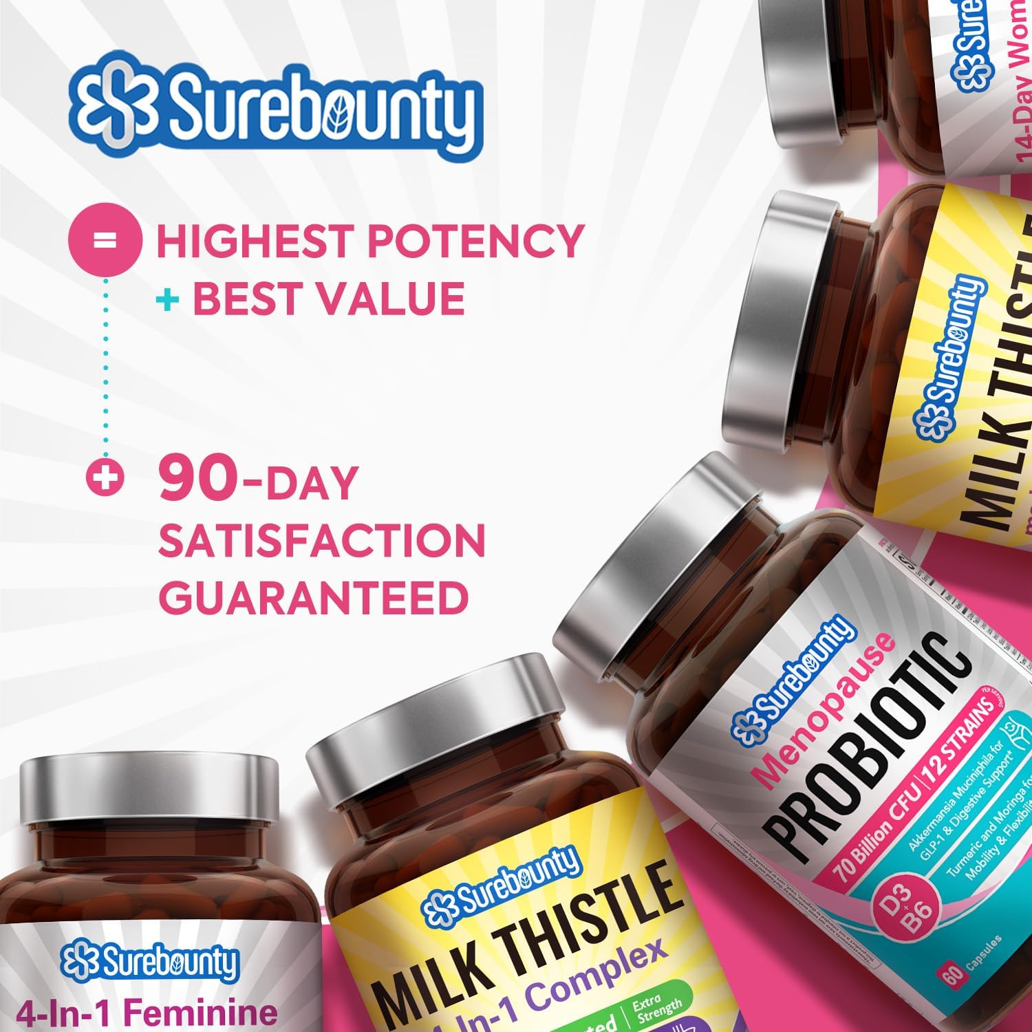 Surebounty Menopause Probiotic Supplement for Women, 70 Billion CFU, with Akkermansia Muciniphila, Vitamins B6 & D3, Botanicals, for Hormone Balance, Hot Flashes, Night Sweats, Gut Health, 60 Capsules SurebountyAu supplements