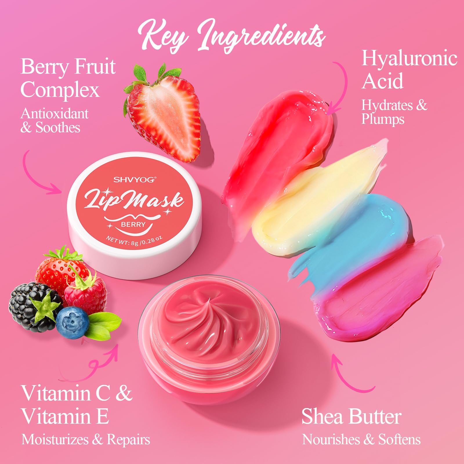 4 Pack Lip Mask Set, Hydrating Lip Mask Overnight - Berry, Grape, Mint, Vanilla Flavors, Lip Sleeping Mask Nourish Lip Balm with Vitamin C & Shea Butter | Dry Lips Care Gift SHVYOGAu supplements