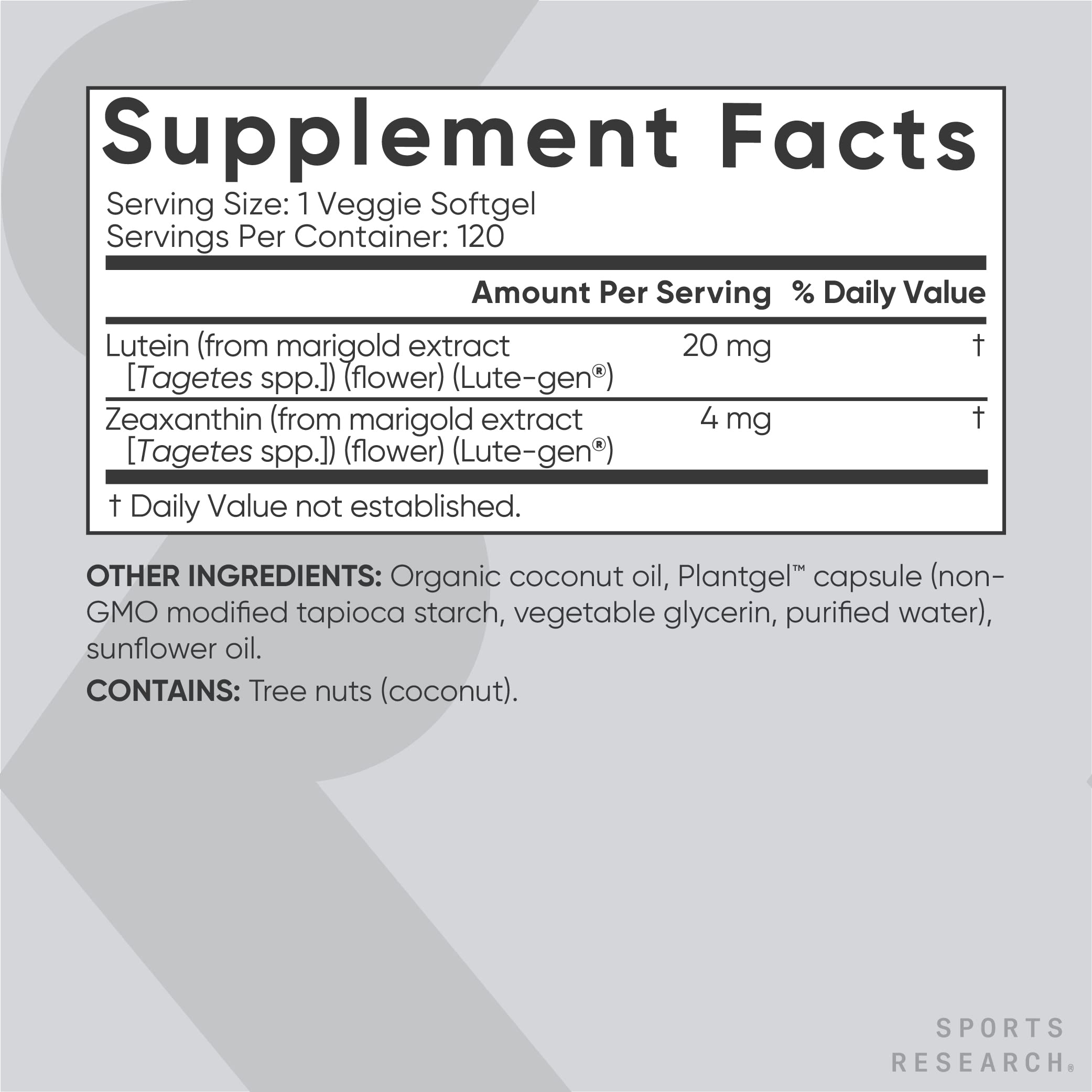 Sports Research Vegan Lutein + Zeaxanthin (20mg) with Organic Coconut Sports ResearchAu supplements