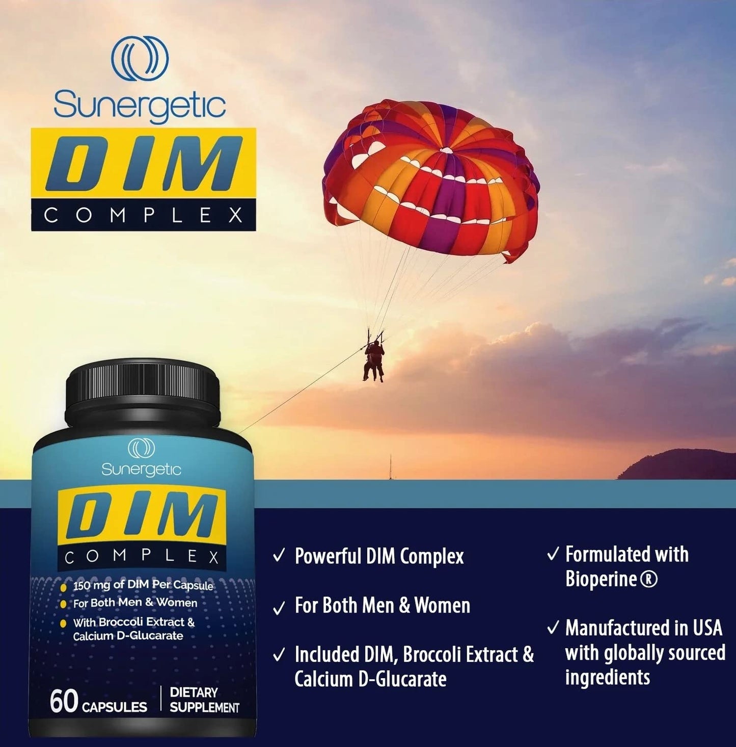 Premium DIM Supplement–Includes 150mg DIM (diindolylmethane), Broccoli, Calcium D SunergeticUS supplements