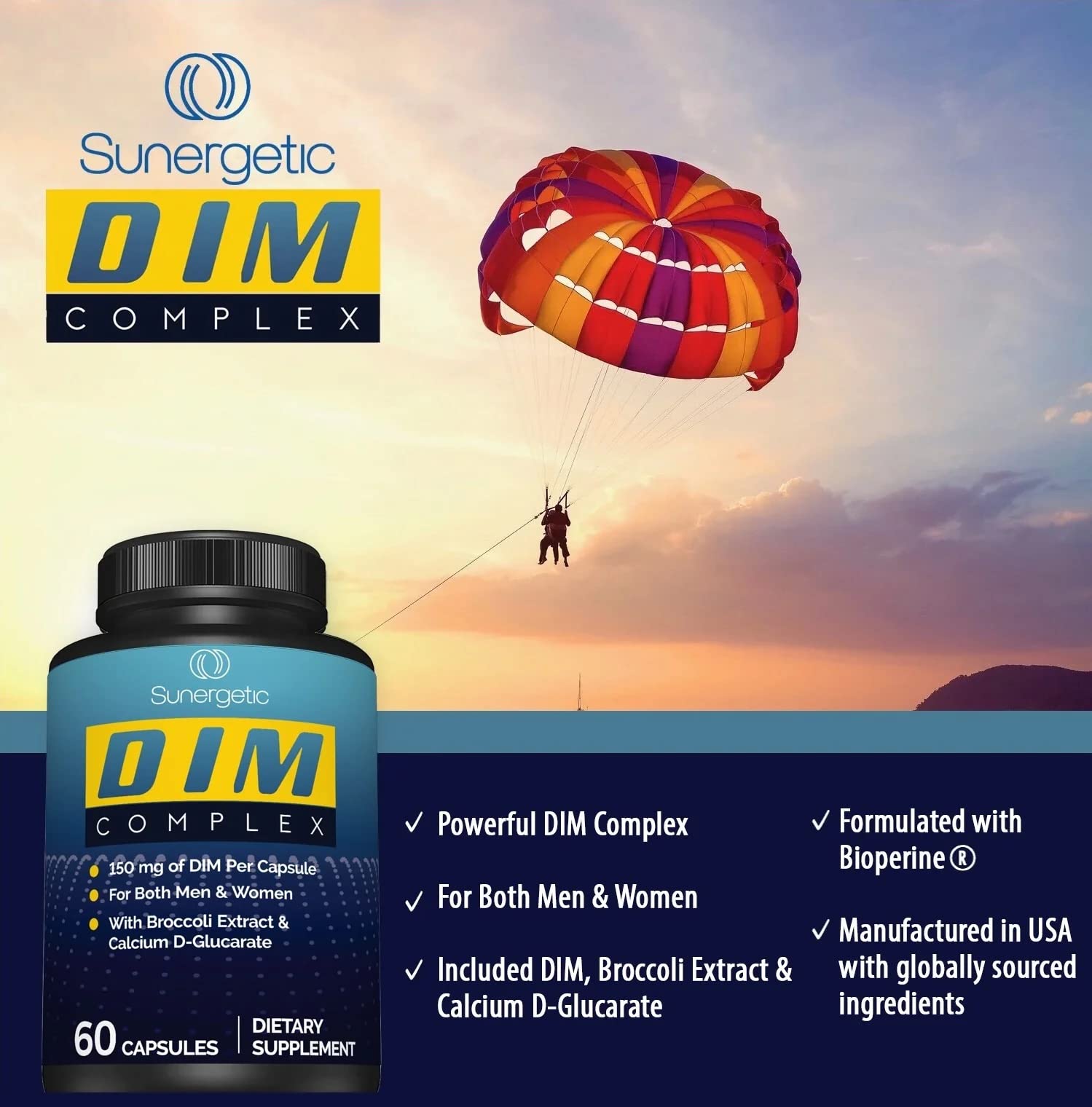 Premium DIM Supplement–Includes 150mg DIM (diindolylmethane), Broccoli, Calcium D SunergeticAu supplements