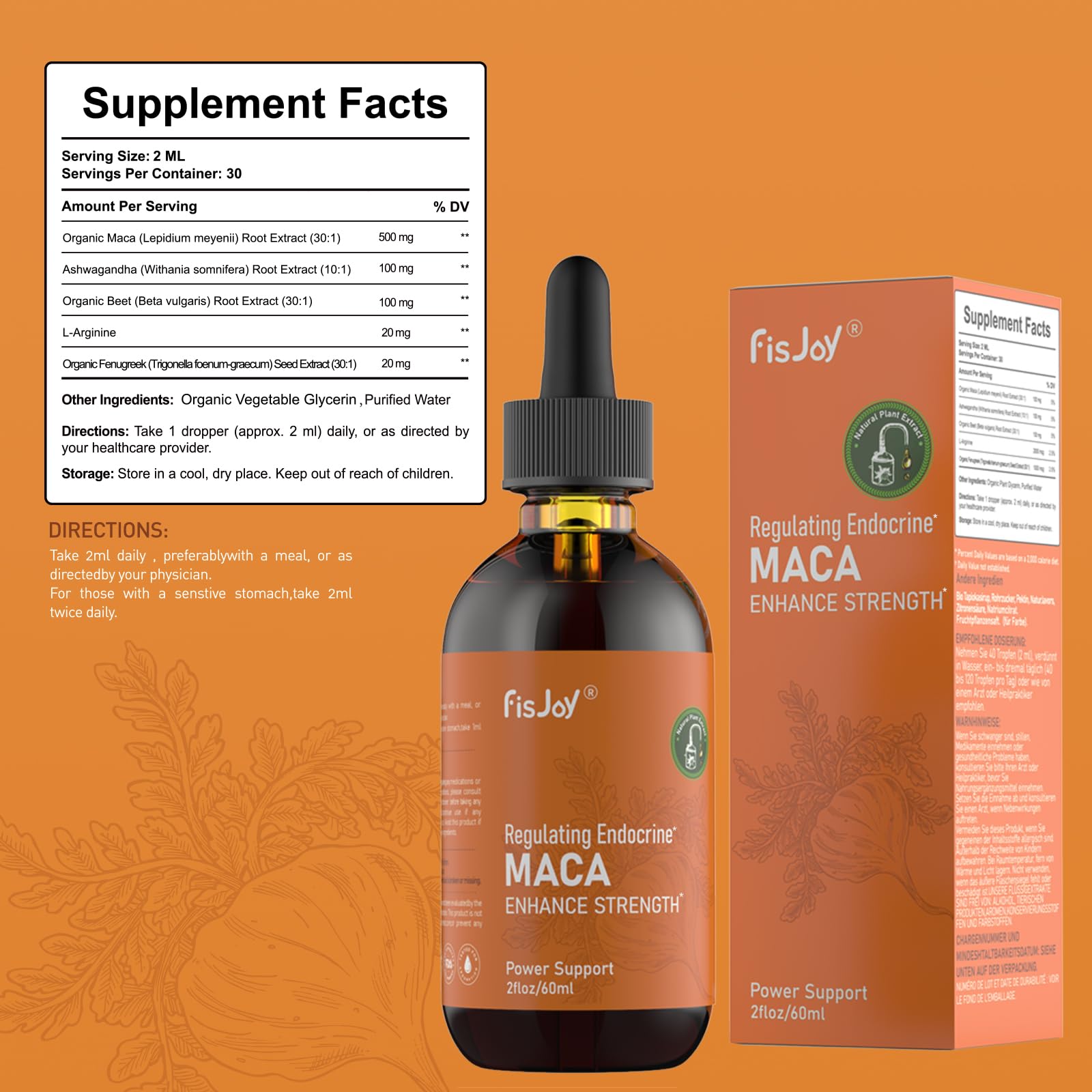 Fisjoy Organic Maca Liquid Drops with Ashwagandha & Beet Root – Supports Daily Vitality & Overall Wellness – Non-GMO, Vegan Herbal Supplement, 2 fl oz (60 mL) FisjoyAu supplements