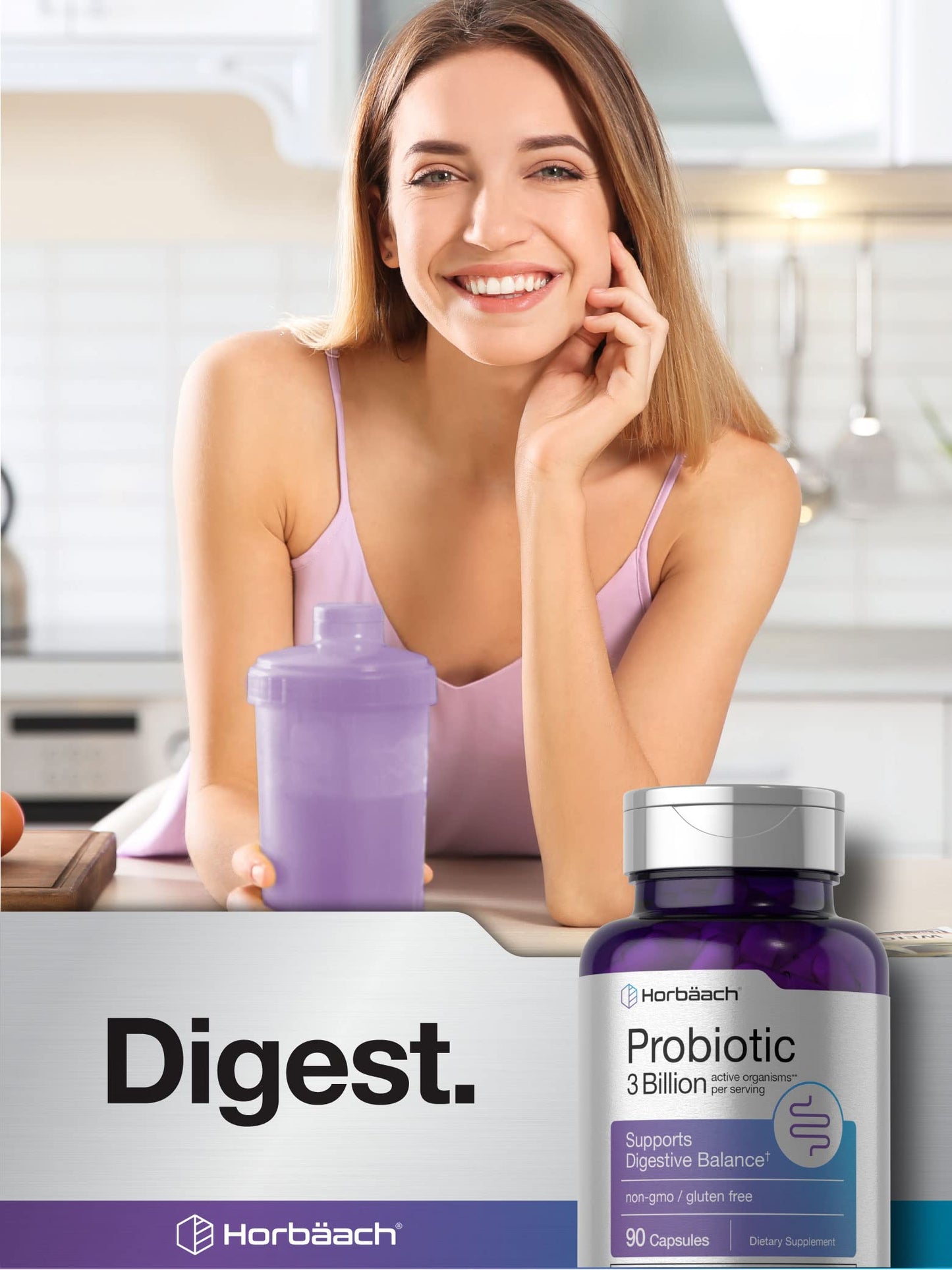 Probiotic for Women & Men's Digestive Health | 3 Billion CFU | 90 Capsules | Non-GMO HorbäachUS supplements