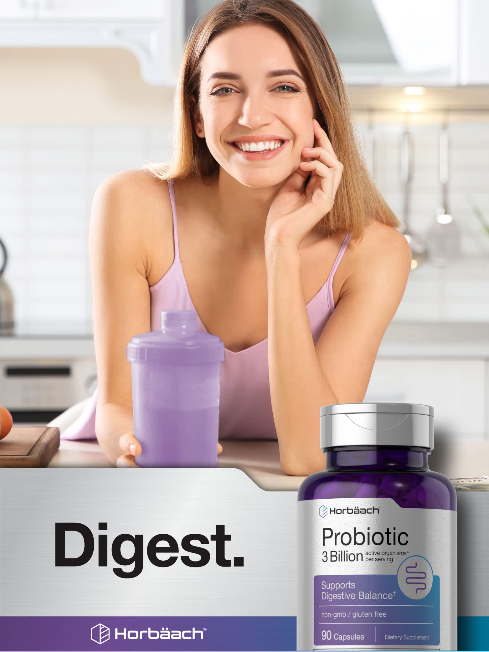 Probiotic for Women & Men's Digestive Health | 3 Billion CFU | 90 Capsules | Non-GMO HorbäachAu supplements