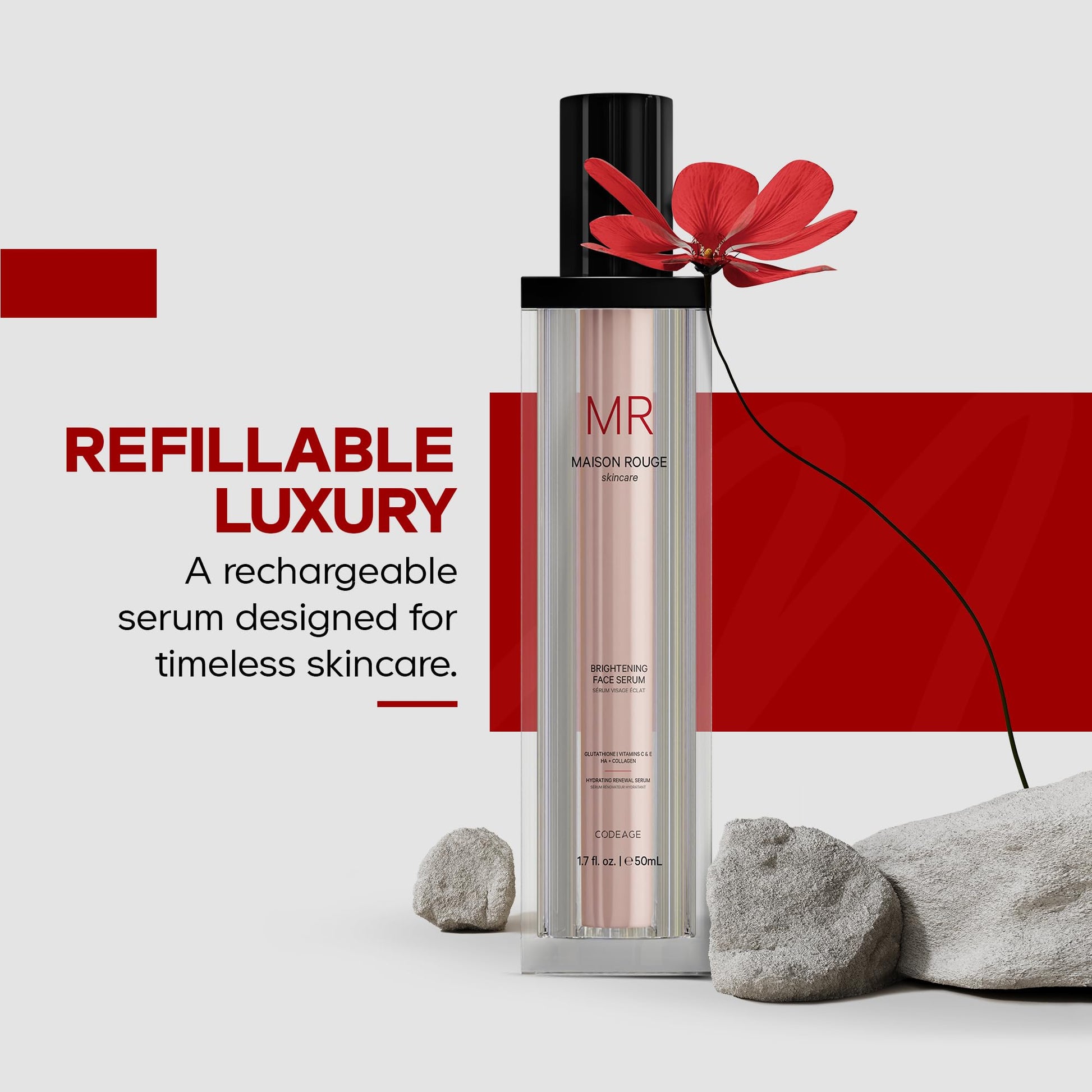 Maison Rouge Brightening Face Serum by Codeage - Glutathione Serum, Vitamin C, E, Hyaluronic Acid, Collagen - Radiance Enhancing - Parabens and Sulfates-Free - Refillable - All Skin Types - 1.7 fl oz CodeageAu supplements