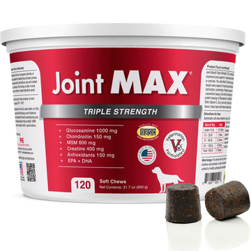 Joint Max TS Joint Supplement Vet Formulated Pain & Inflammation Relief Treats Hip Dysplasia & Arthritis, Glucosamine, Chondroitin, Turmeric, MSM, HA, Creatine, Omega 3 EPA + DHA.120 Soft Chews Joint MaxAu supplements