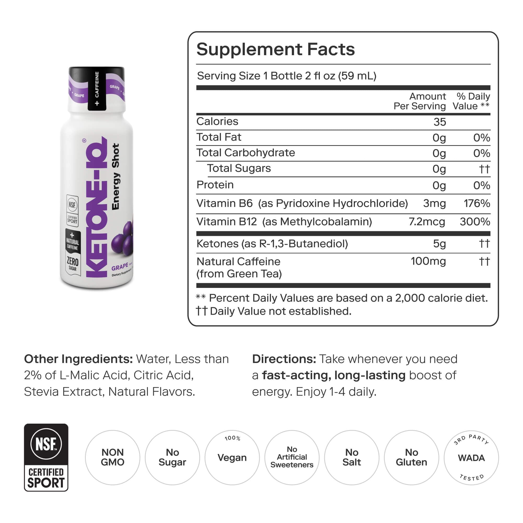 Ketone-IQ Caffeine Performance Energy Shots – Clean Energy for Focus & Endurance, 5g Ketones, 100mg Green Tea Caffeine, B Vitamins, 12 Pack (Grape) Ketone-IQAu supplements