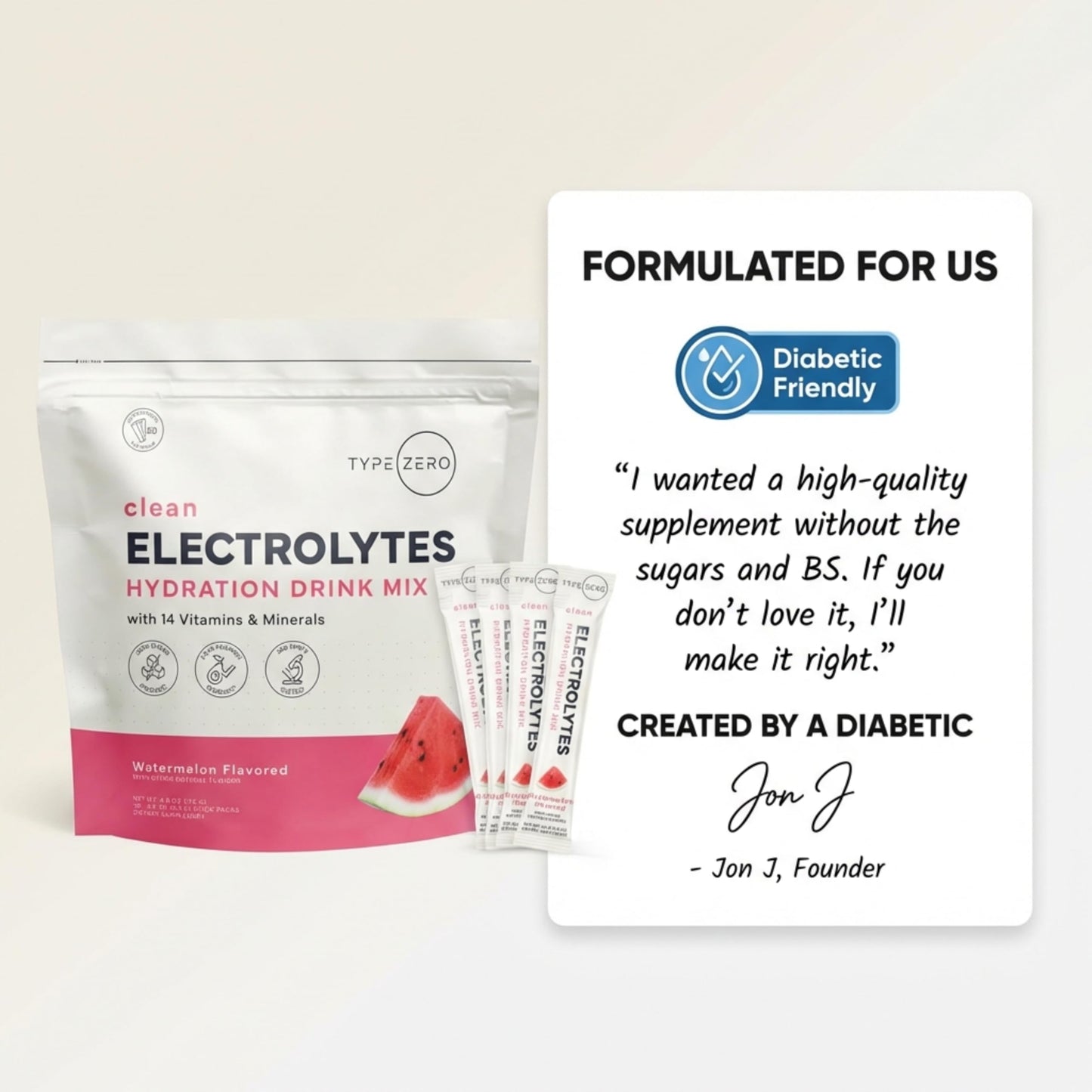 Type Zero Sugar Free Electrolytes Powder Packets + Clean Hydration Powder Stick Packs with 14 Vitamins and Minerals - Watermelon Flavor, 30 Servings Type ZeroUS supplements