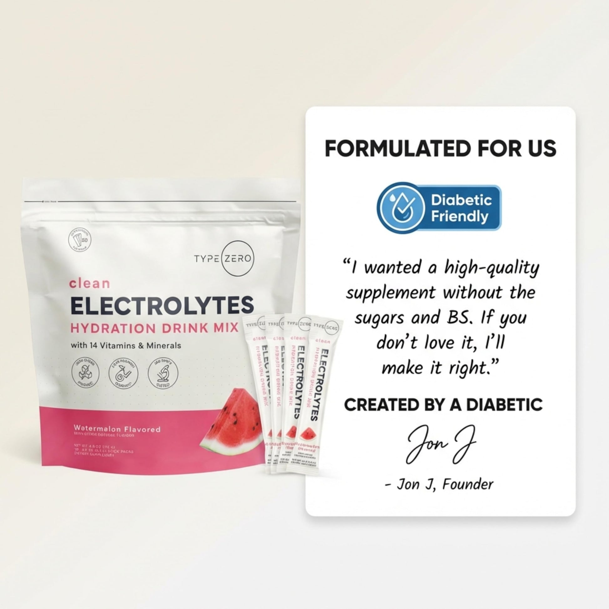 Type Zero Sugar Free Electrolytes Powder Packets + Clean Hydration Powder Stick Packs with 14 Vitamins and Minerals - Watermelon Flavor, 30 Servings Type ZeroUS supplements