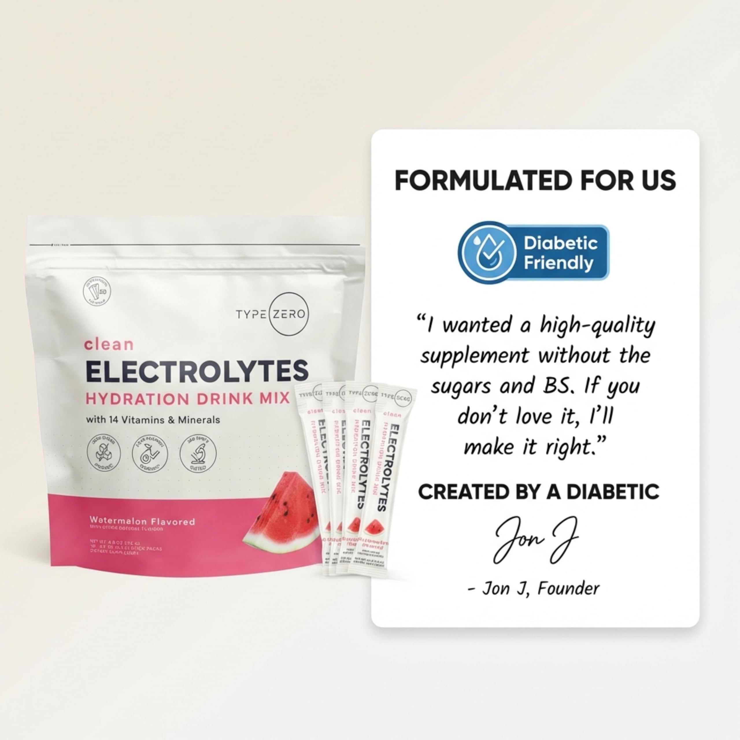 Type Zero Sugar Free Electrolytes Powder Packets + Clean Hydration Powder Stick Packs with 14 Vitamins and Minerals - Watermelon Flavor, 30 Servings Type ZeroUS supplements