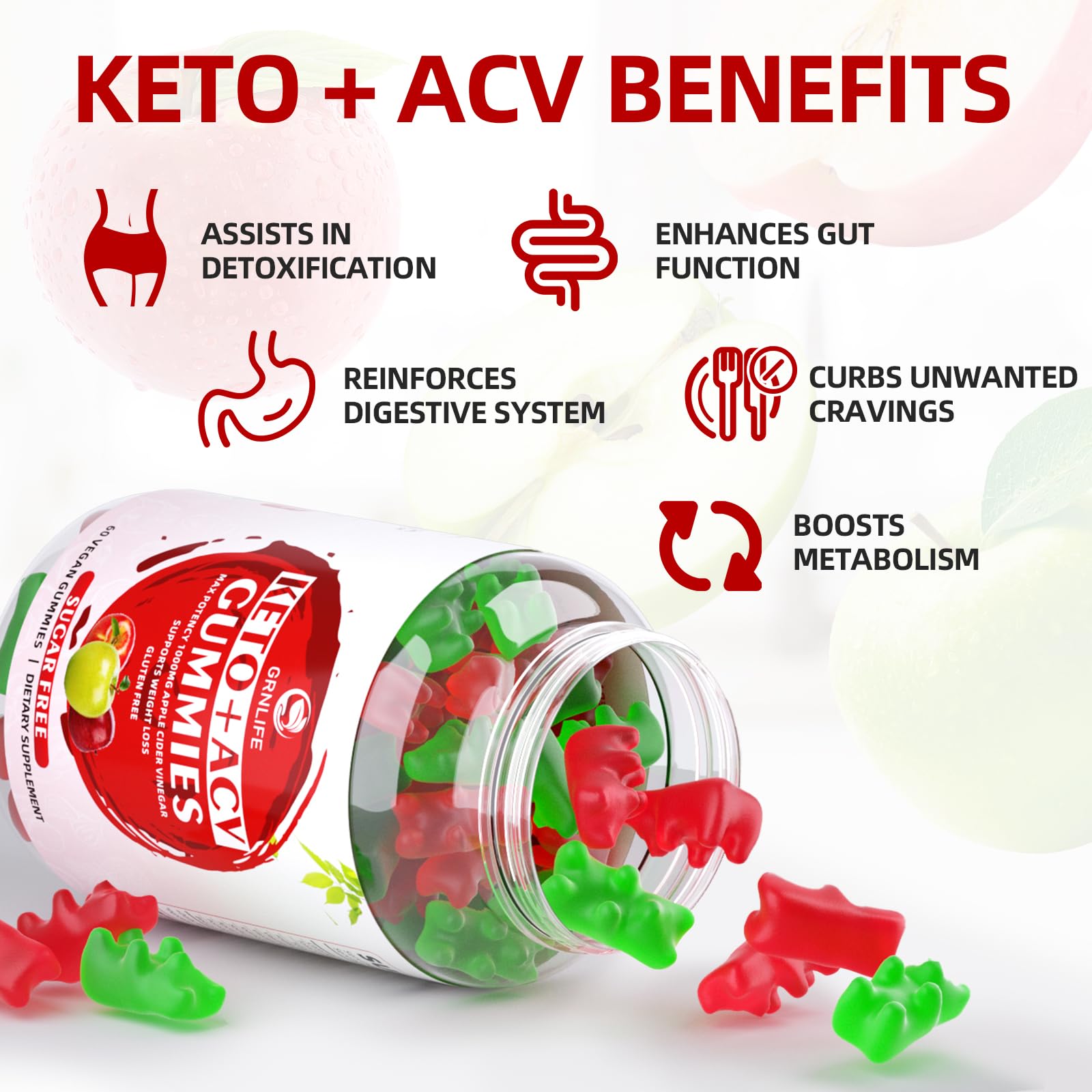 Keto ACV Gummies Advanced Weight Loss, 1000MG Apple Cider Vinegar Gummies Supple GrnLifeUS supplements