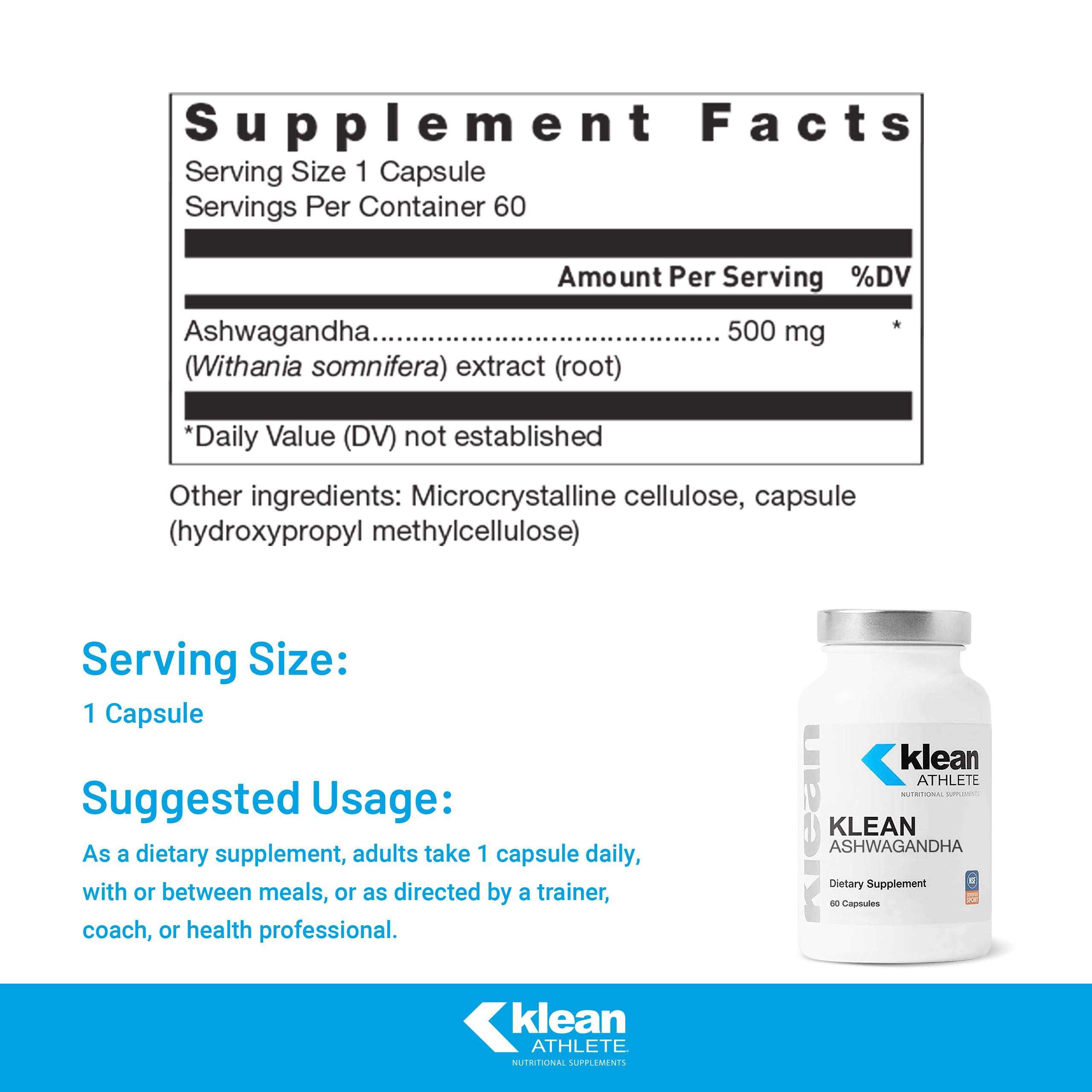 Klean Athlete Klean Ashwagandha - for Occasional Stress - Supports Adaptations to Training* - Adaptogen Blend - Vegan & Non GMO - 60 Capsules Klean AthleteAu supplements