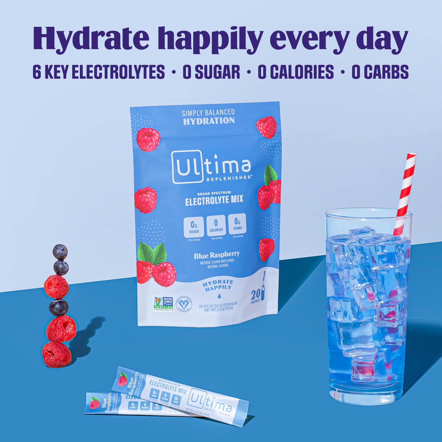Ultima Replenisher Daily Electrolyte Drink Mix – Blue Raspberry, 20 Stickpacks – Hydration Ultima ReplenisherAu supplements